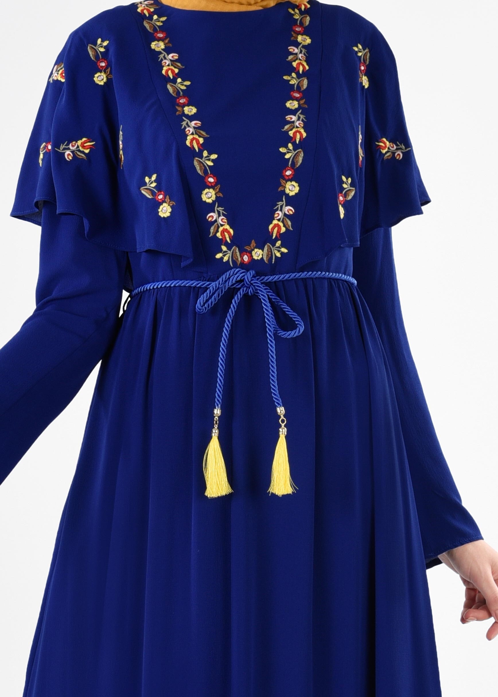 Tesettür giyim LACİVERT 4458 EVA CREP ELBİSE 36/42 TEK38