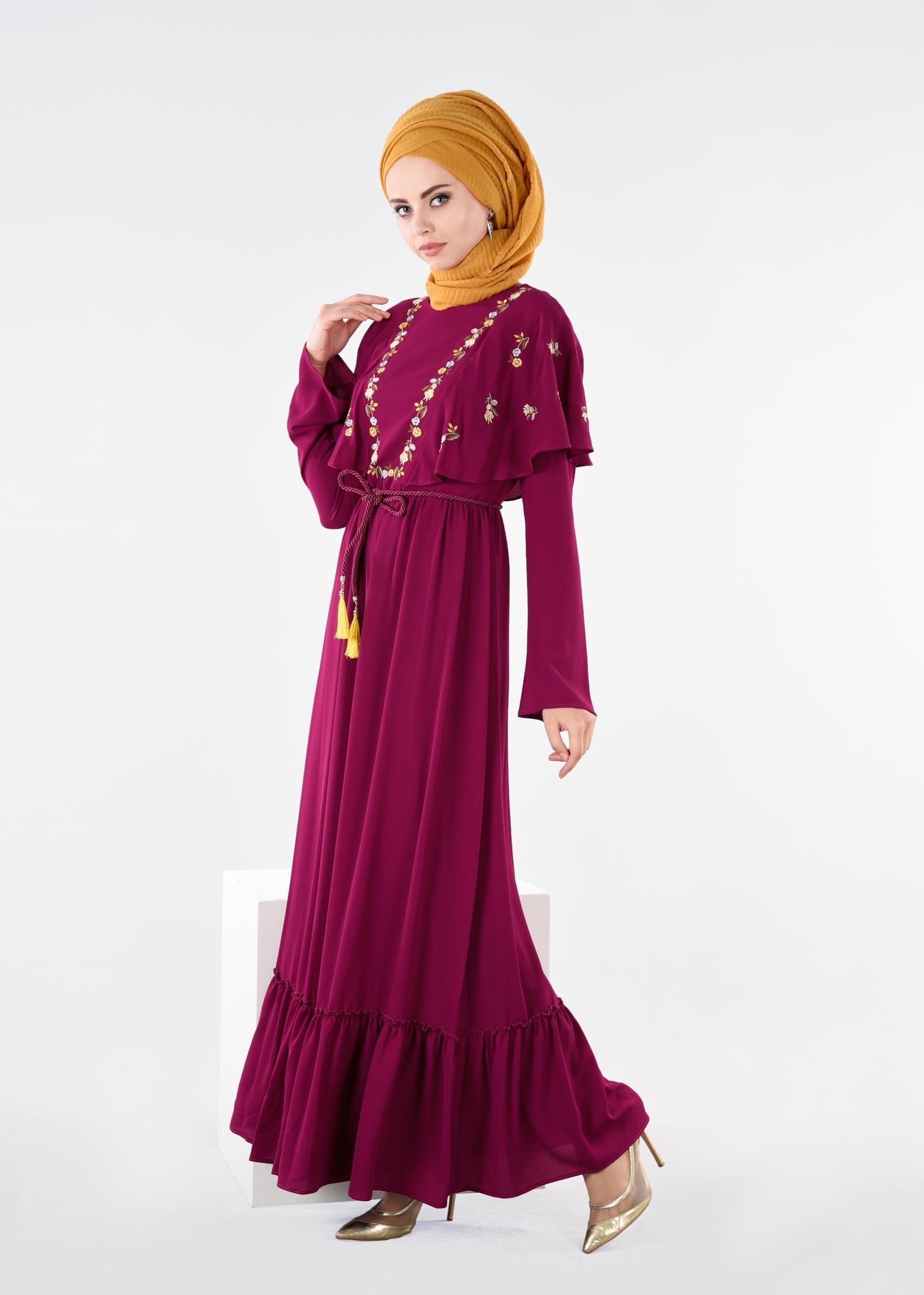 Tesettür giyim MOR 4458 EVA CREP ELBİSE 36/42 TEK38