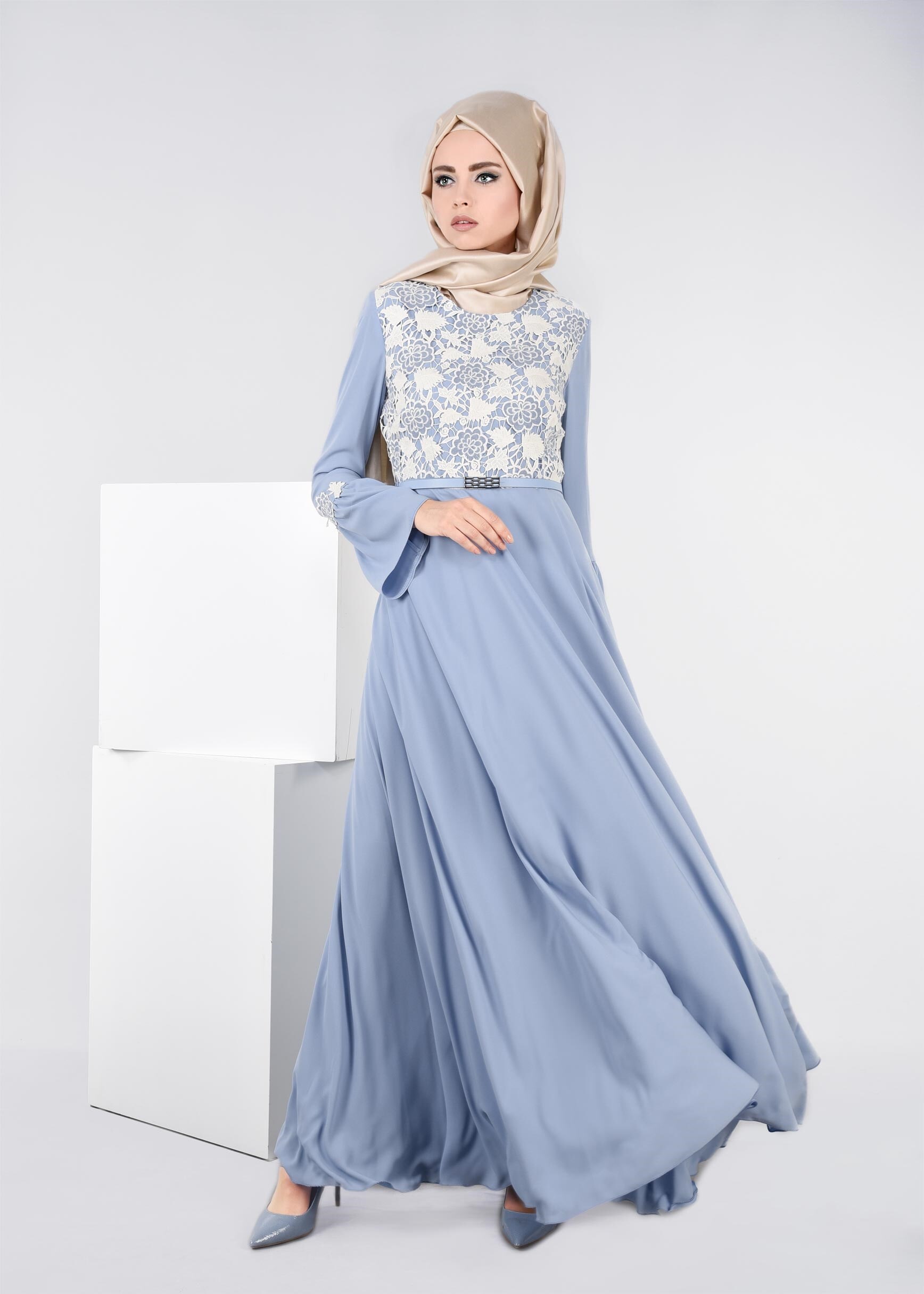 Tesettür giyim MAVİ 4459 ALEYNA ELBİSE 36/44(38-40) TEK42