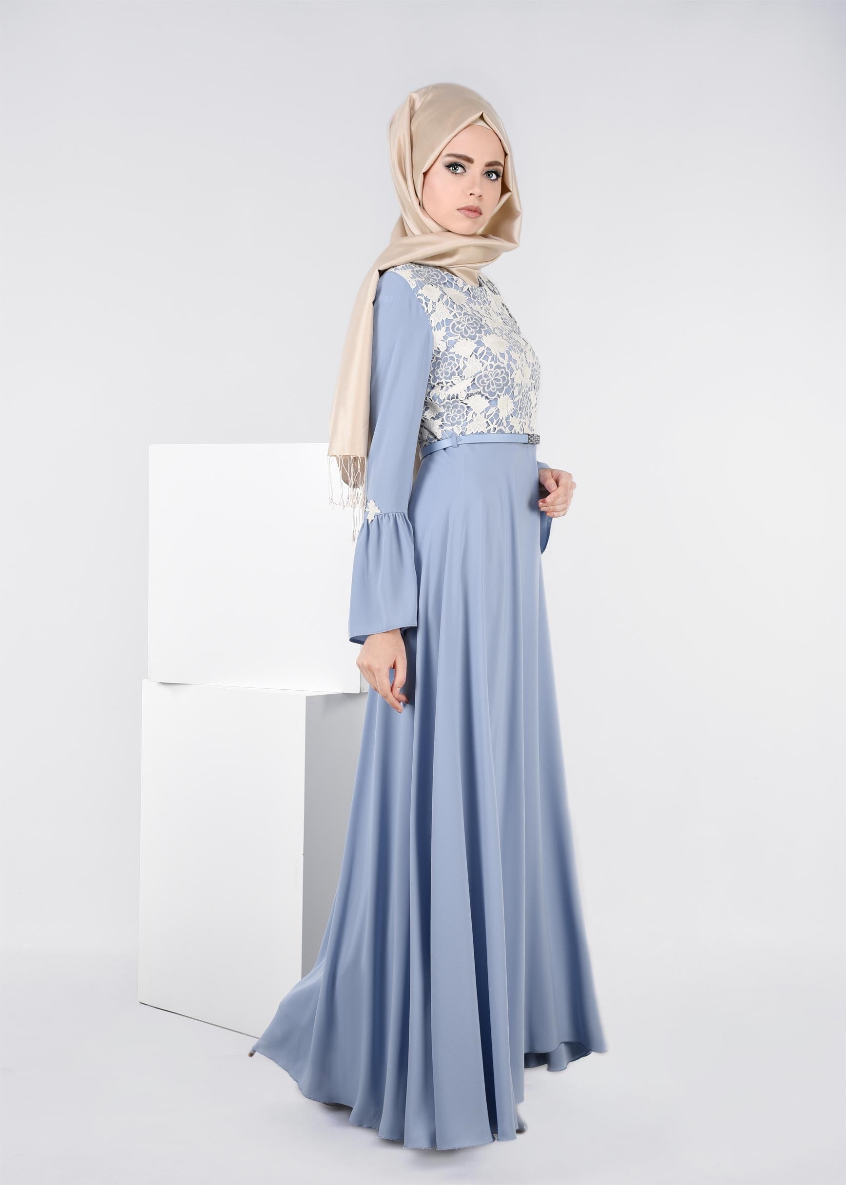 Tesettür giyim MAVİ 4459 ALEYNA ELBİSE 36/44(38-40) TEK42