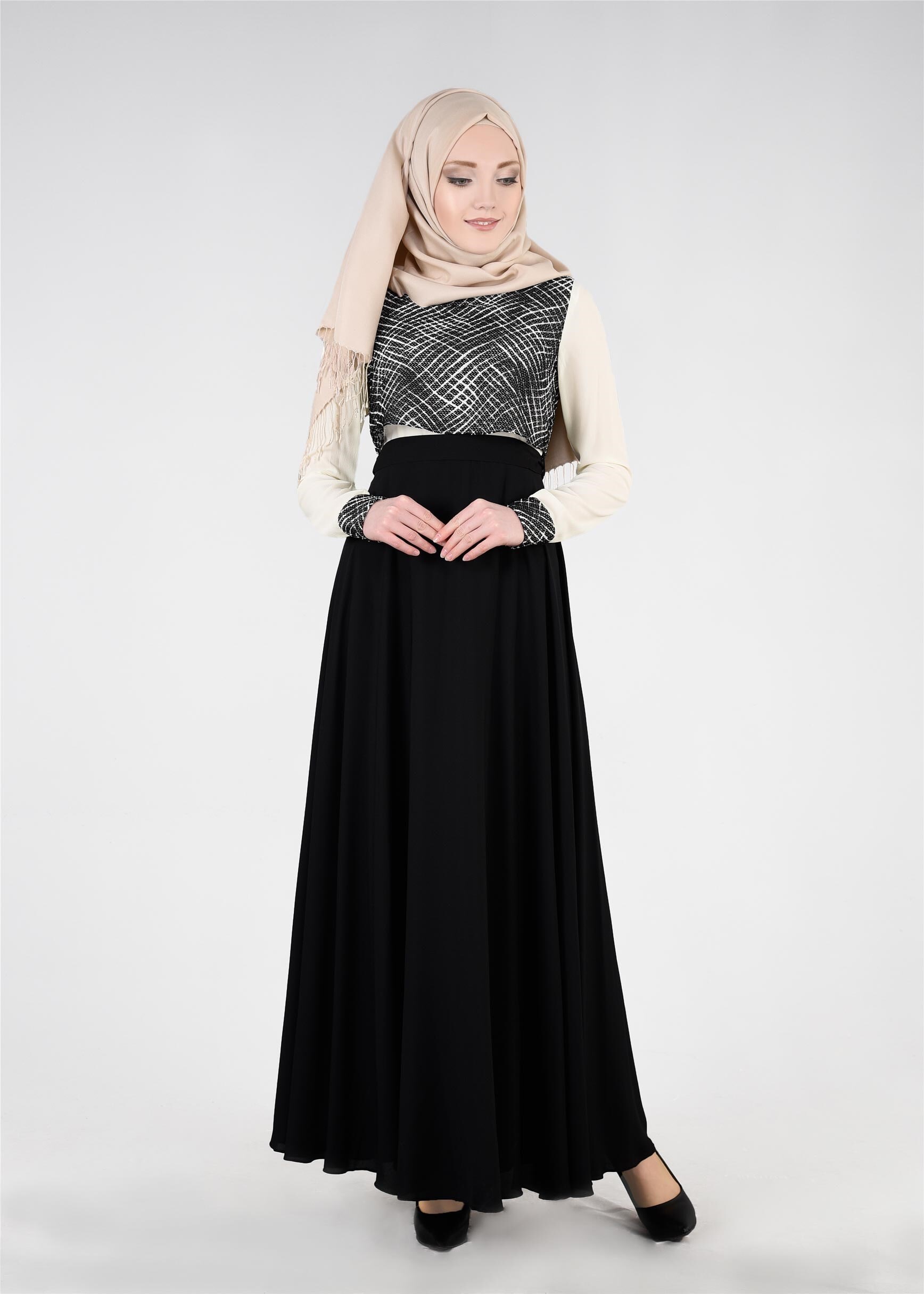 Tesettür giyim SİYAH 4474 Esinti Tesettür Elbise 38/44 TEK40