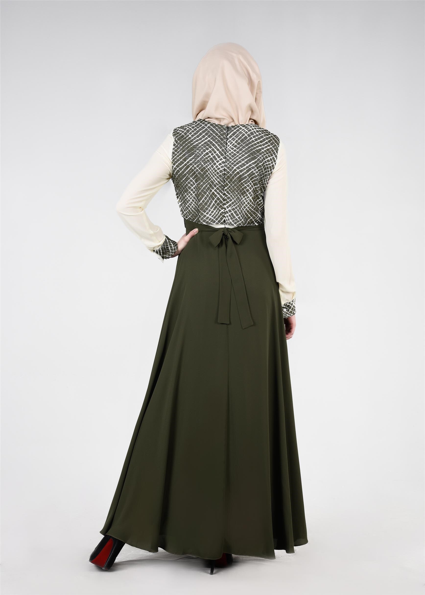 Tesettür giyim HAKİ 4474 Esinti Tesettür Elbise 38/44 TEK40