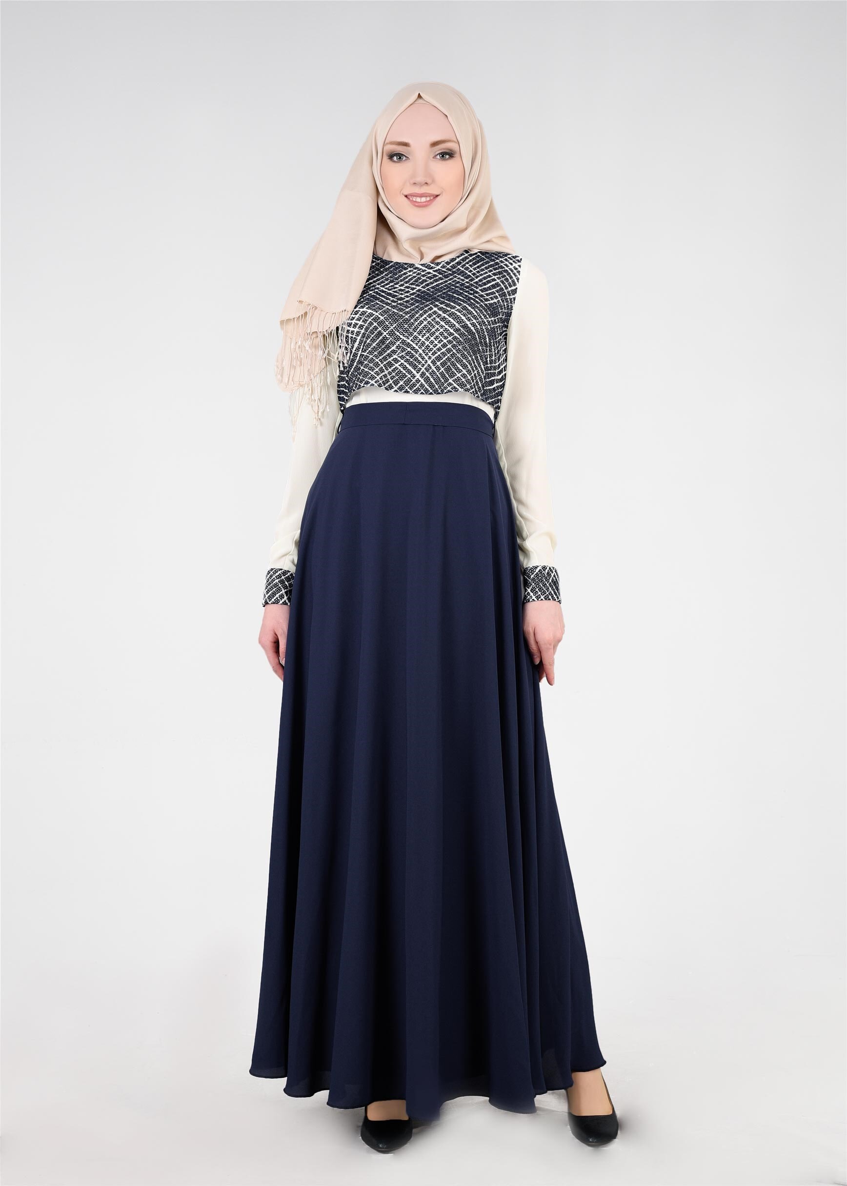 Tesettür giyim LACİVERT 4474 Esinti Tesettür Elbise 38/44 TEK40