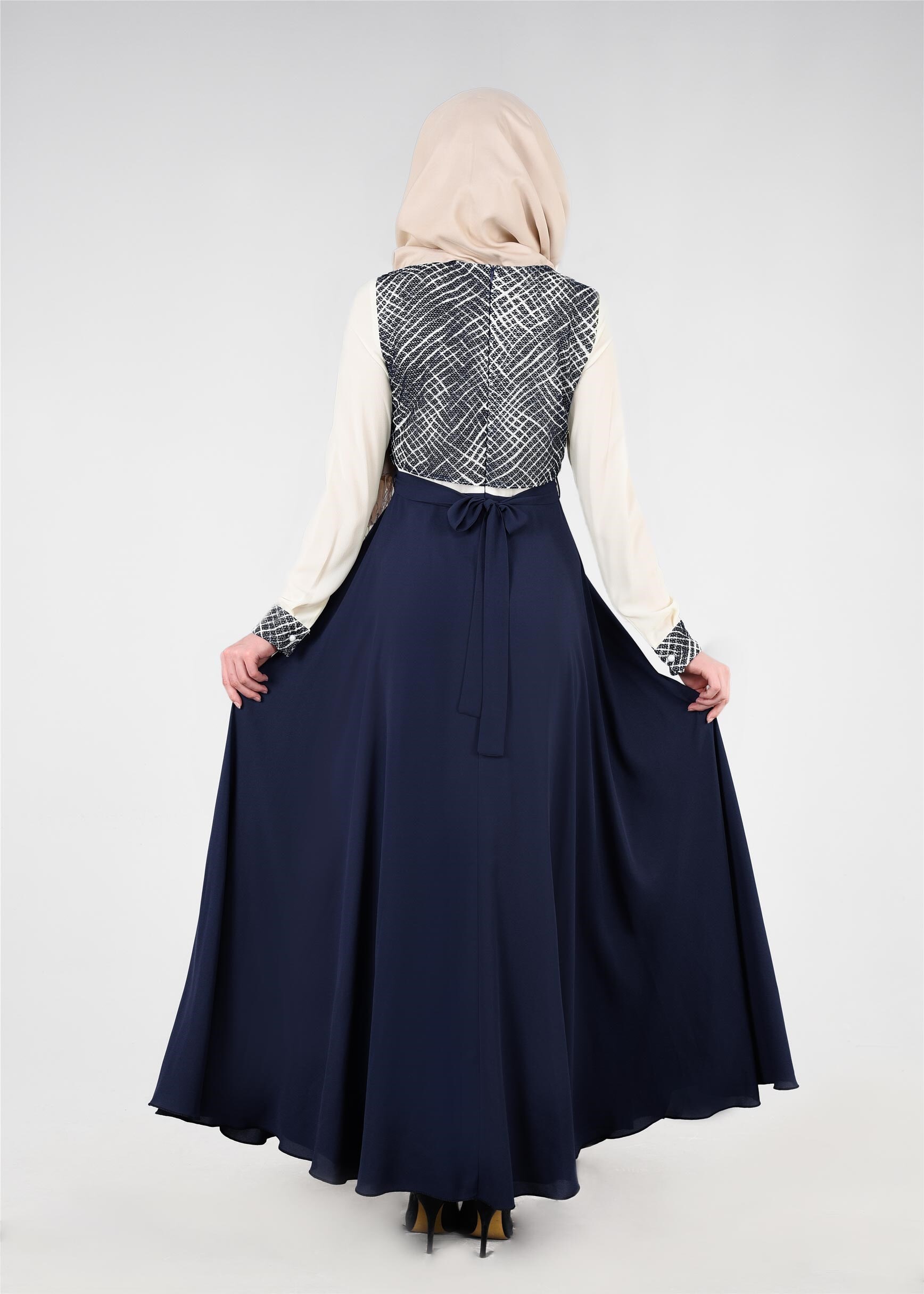 Tesettür giyim LACİVERT 4474 Esinti Tesettür Elbise 38/44 TEK40