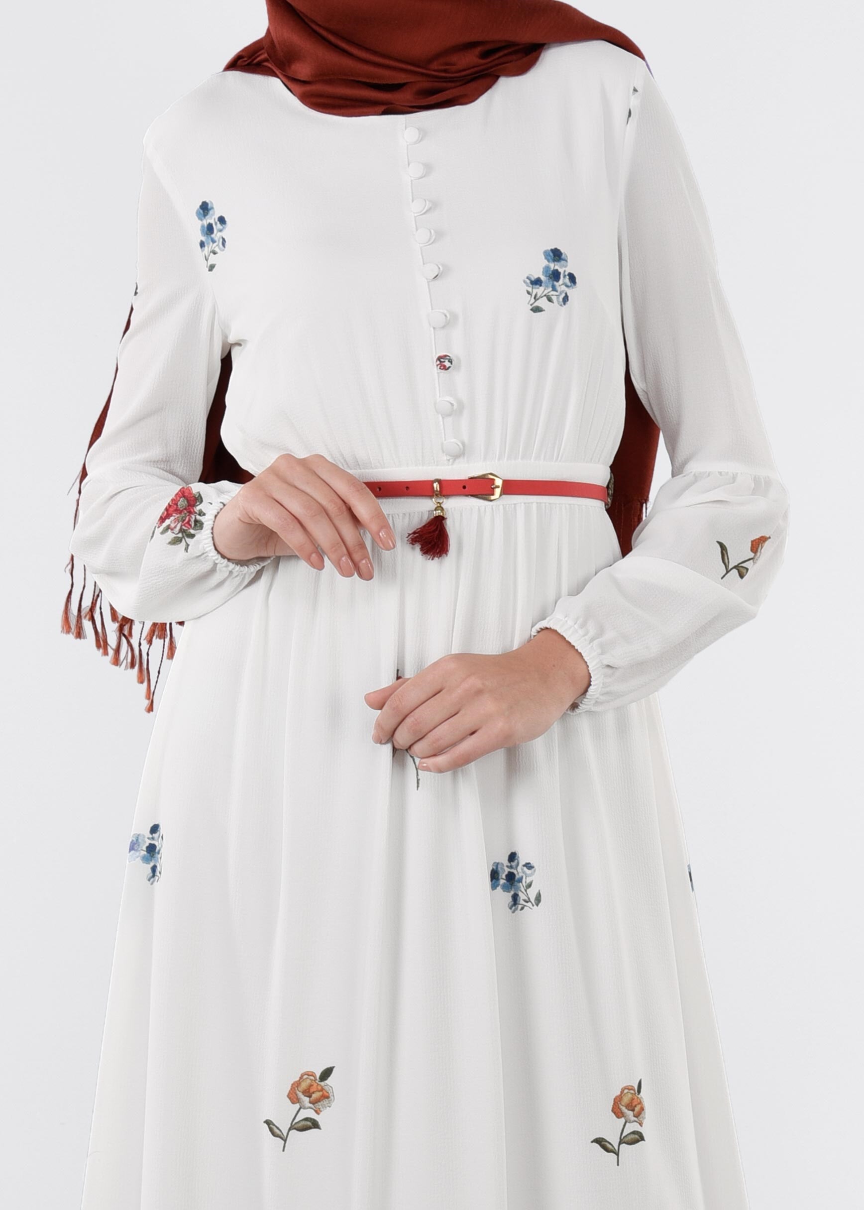 Tesettür giyim BEYAZ 4478 CAPRİ 12163 ELBİSE 36/44 TEK38