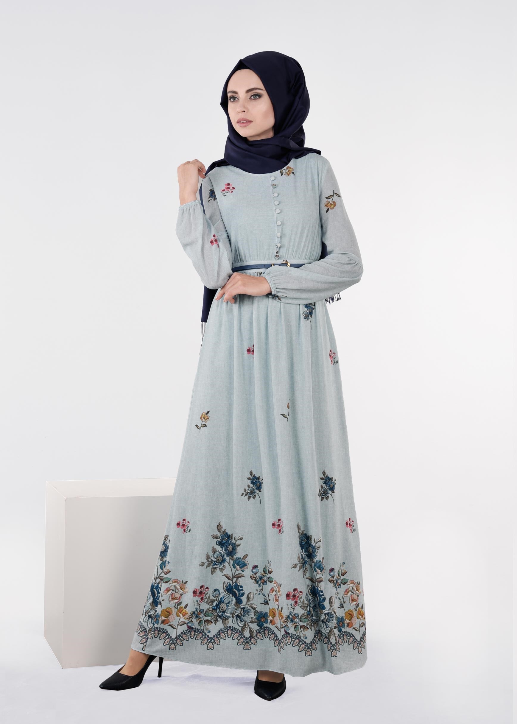 Tesettür giyim MAVİ 4478 CAPRİ 12163 ELBİSE 36/44 TEK38