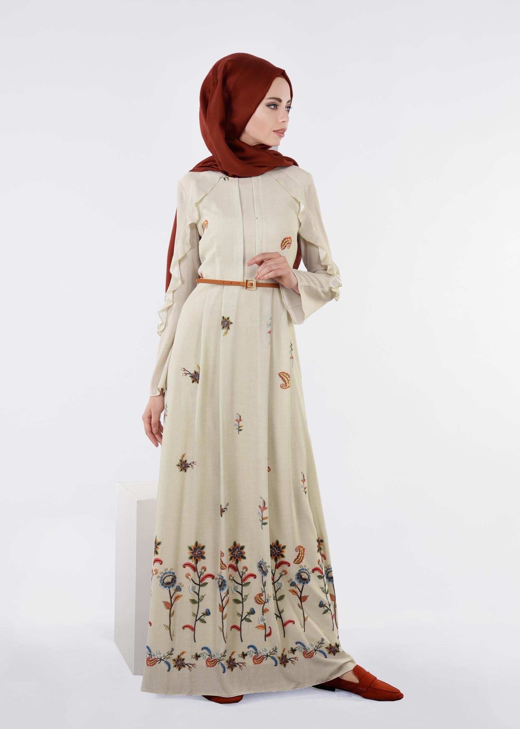 Tesettür giyim BEJ 4491 CAPRİ 12165 ELBİSE 38/44