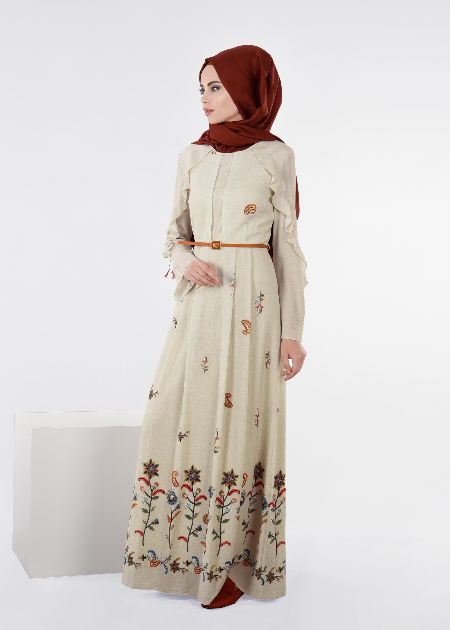 Tesettür giyim BEJ 4491 CAPRİ 12165 ELBİSE 38/44