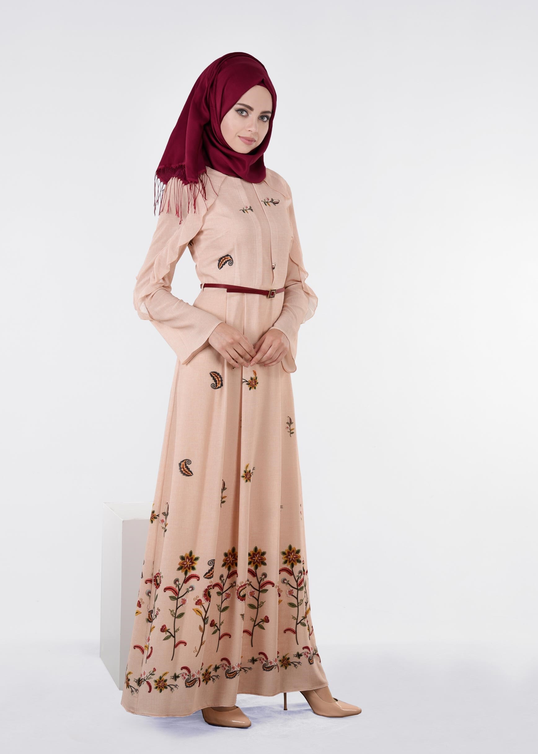 Tesettür giyim PUDRA 4491 CAPRİ 12165 ELBİSE 38/44