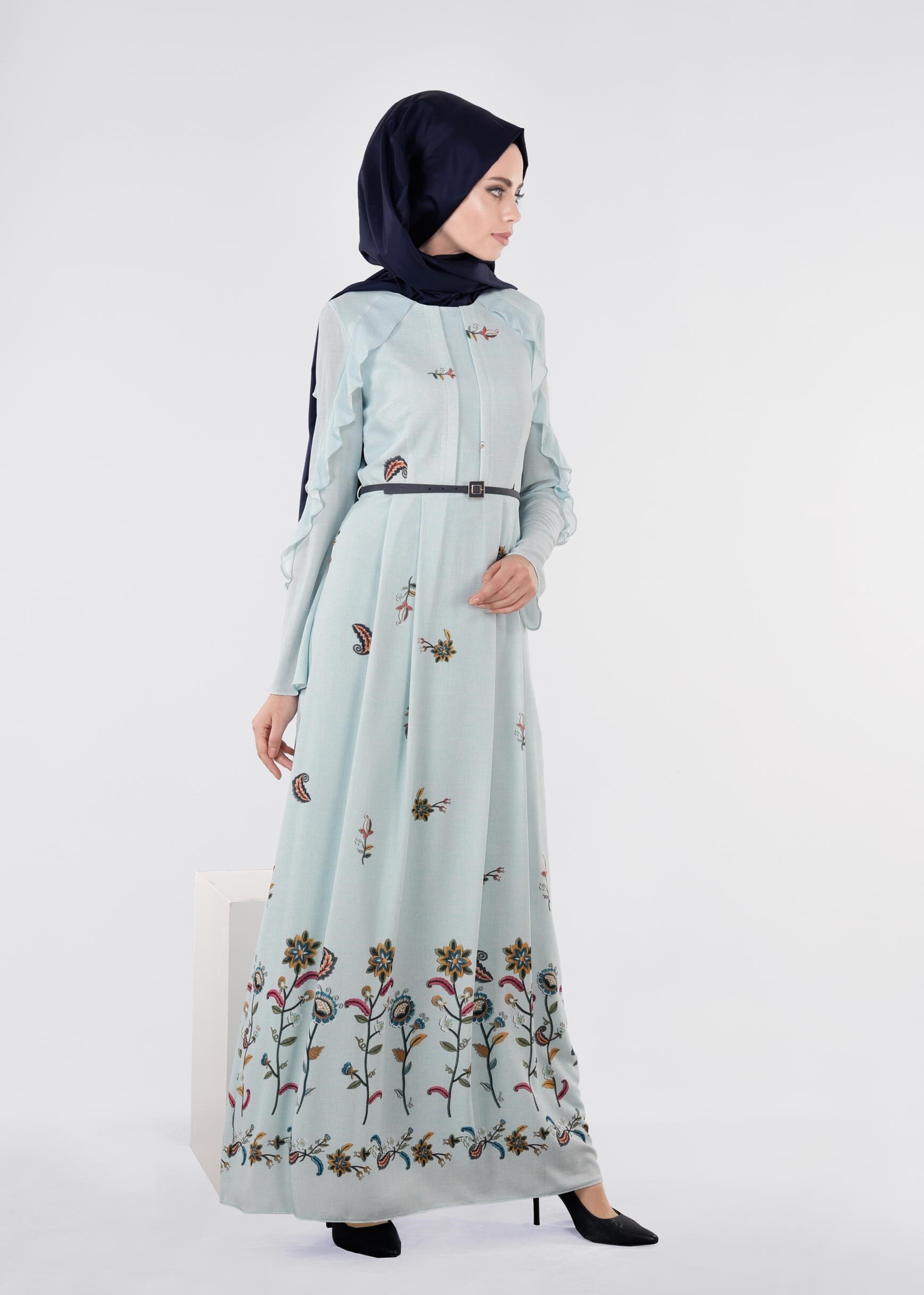 Tesettür giyim MAVİ 4491 CAPRİ 12165 ELBİSE 38/44