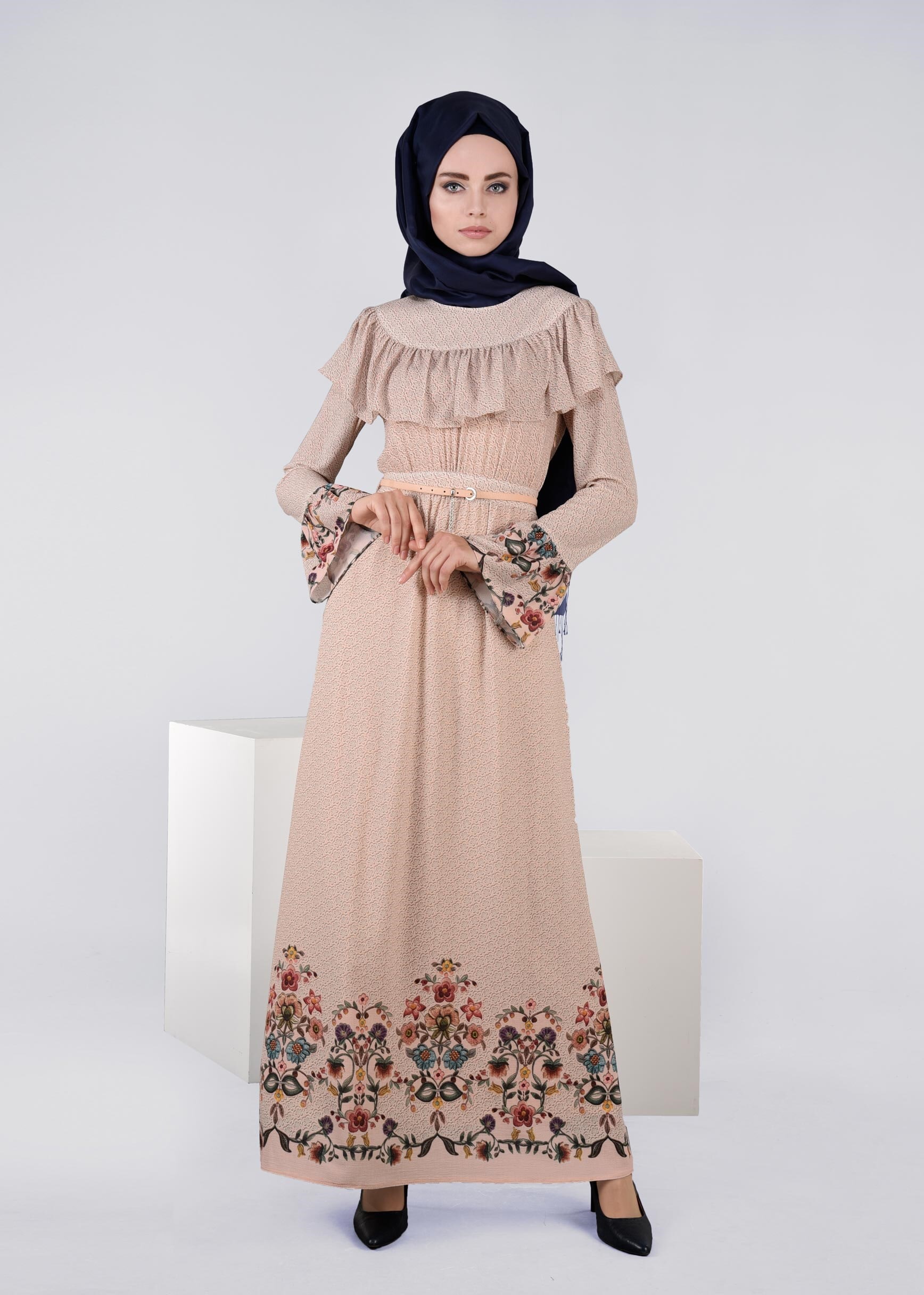 Tesettür giyim PUDRA 4495 CAPRİ 11949 ELBİSE 38/44 TEK36