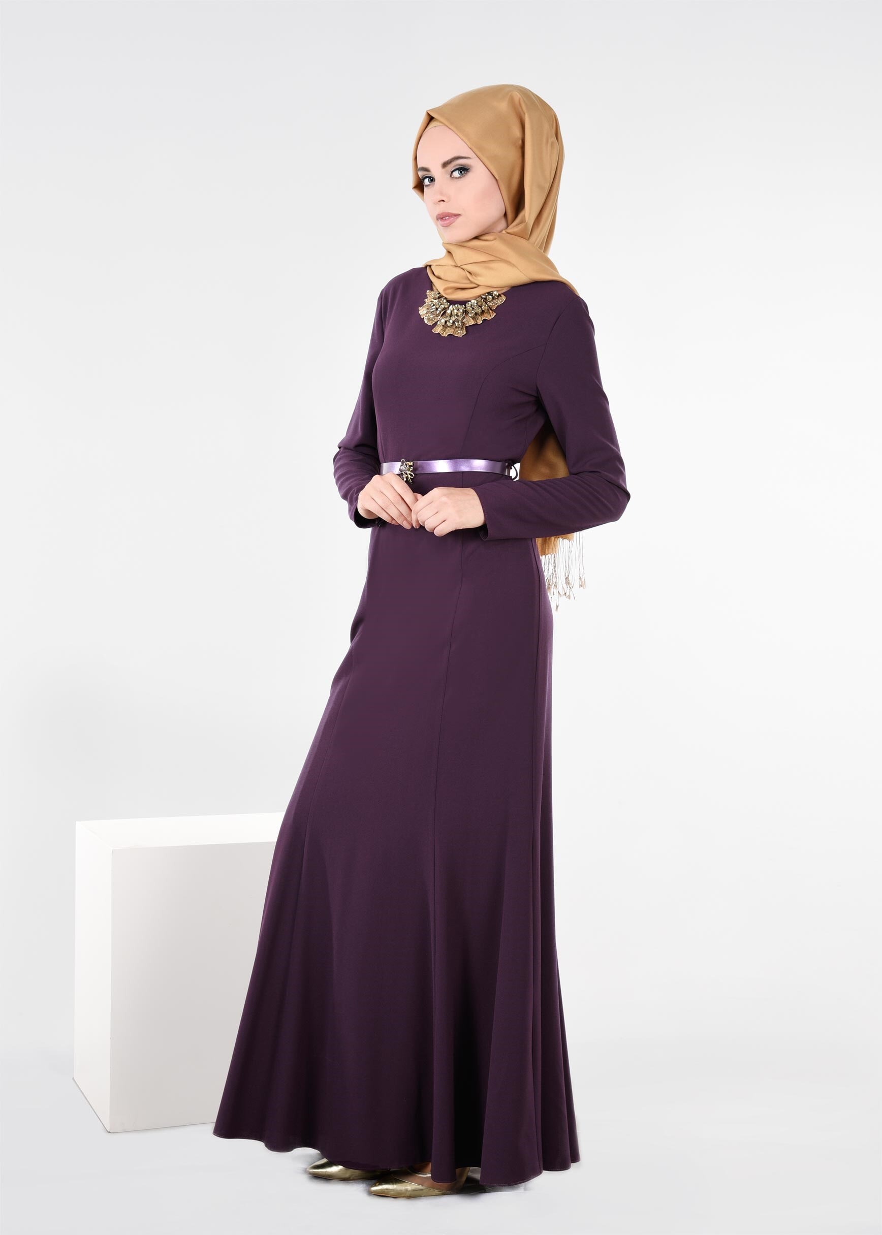 Tesettür giyim MOR 4496 CAMİLA 6385 ELBİSE 38/44 TEK40