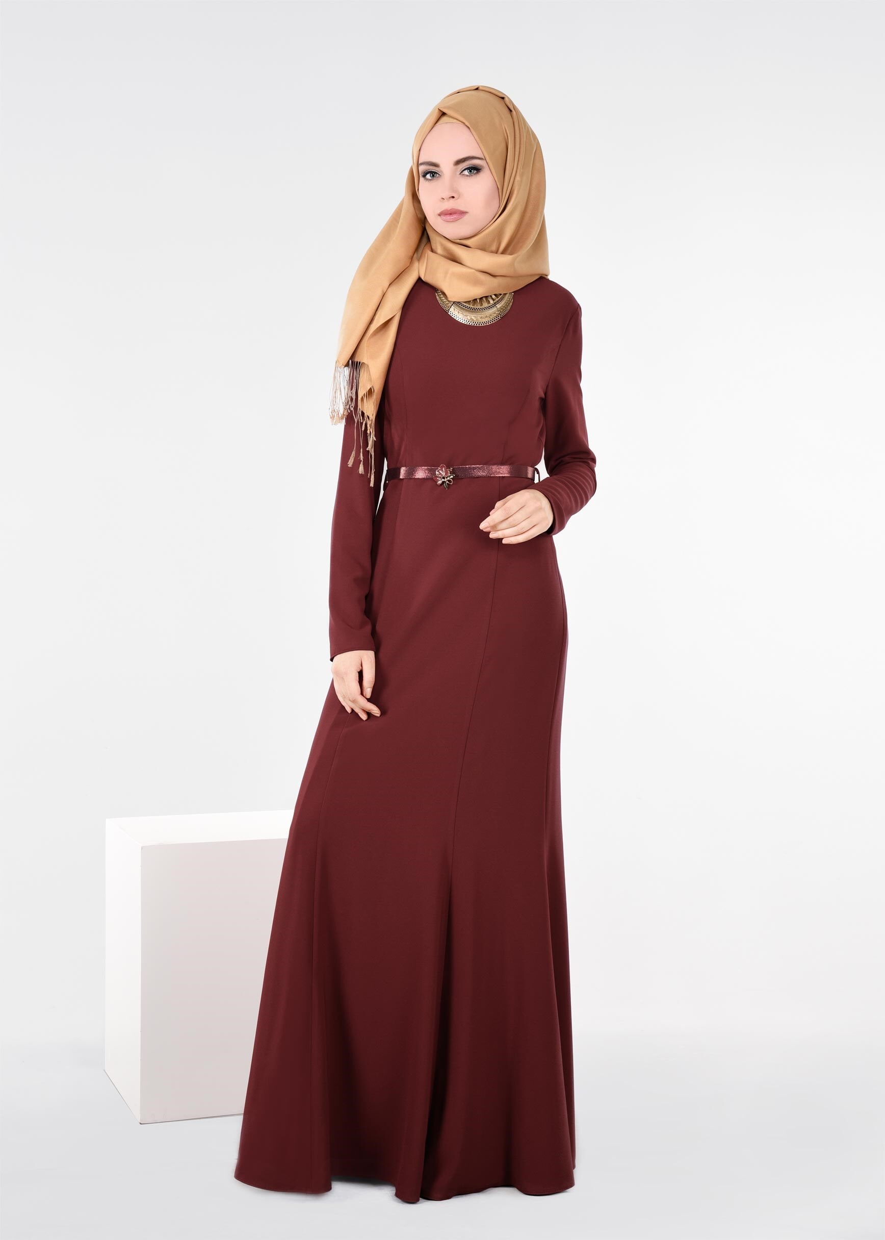 Tesettür giyim BORDO 4496 CAMİLA 6385 ELBİSE 38/44 TEK40