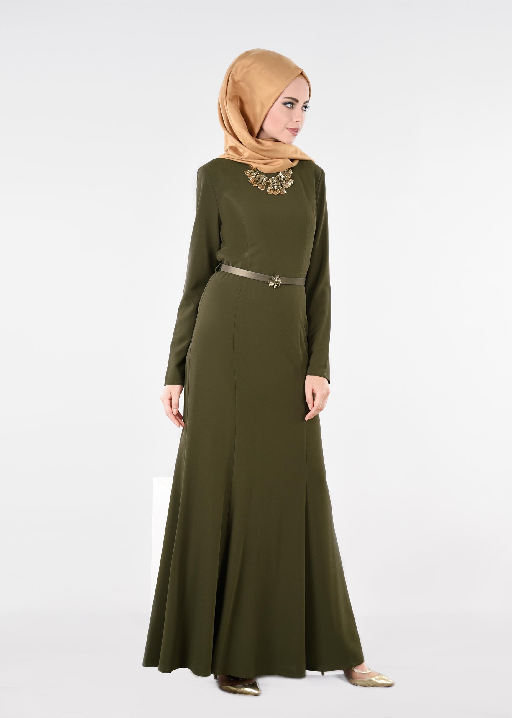 Tesettür giyim HAKİ 4496 CAMİLA 6385 ELBİSE 38/44 TEK40