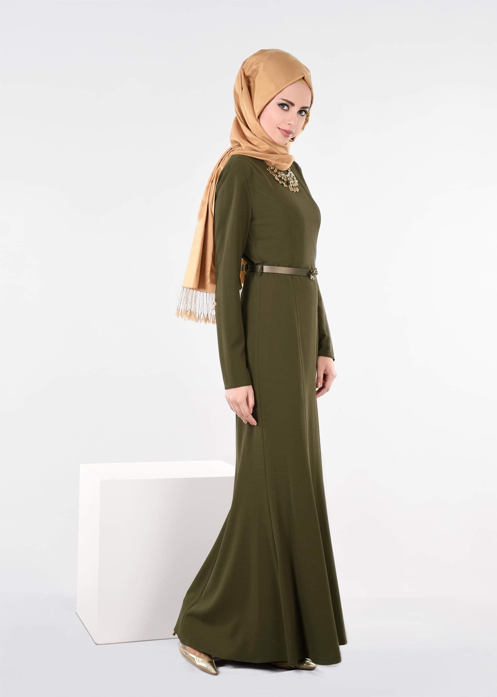 Tesettür giyim HAKİ 4496 CAMİLA 6385 ELBİSE 38/44 TEK40