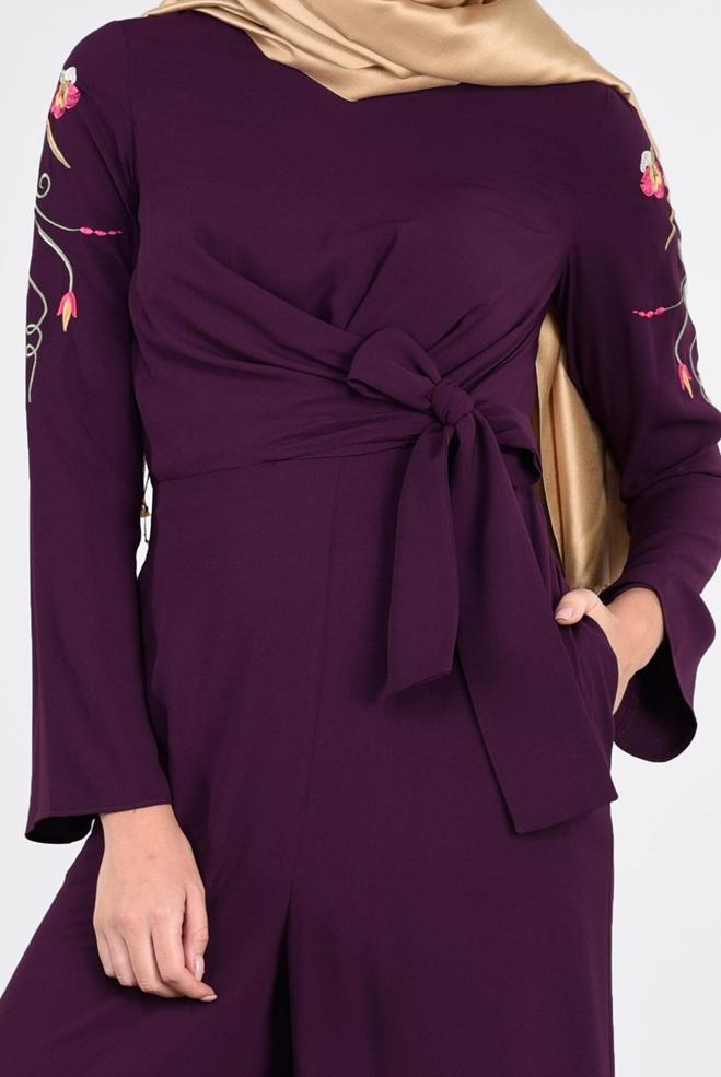 Tesettür giyim MOR KOLLARI NAKIŞ İŞLEMELİ TULUM 4520 - ALVİNA