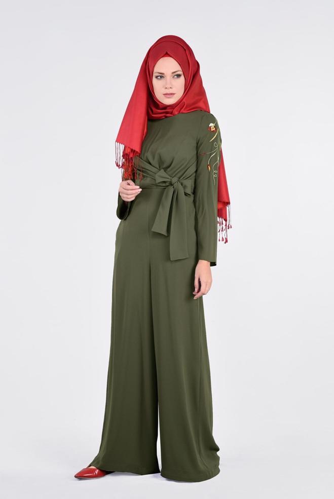 Hijab-Kleidung KHAKI KOLLARI NAKIŞ İŞLEMELİ TULUM 4520 - ALVİNA