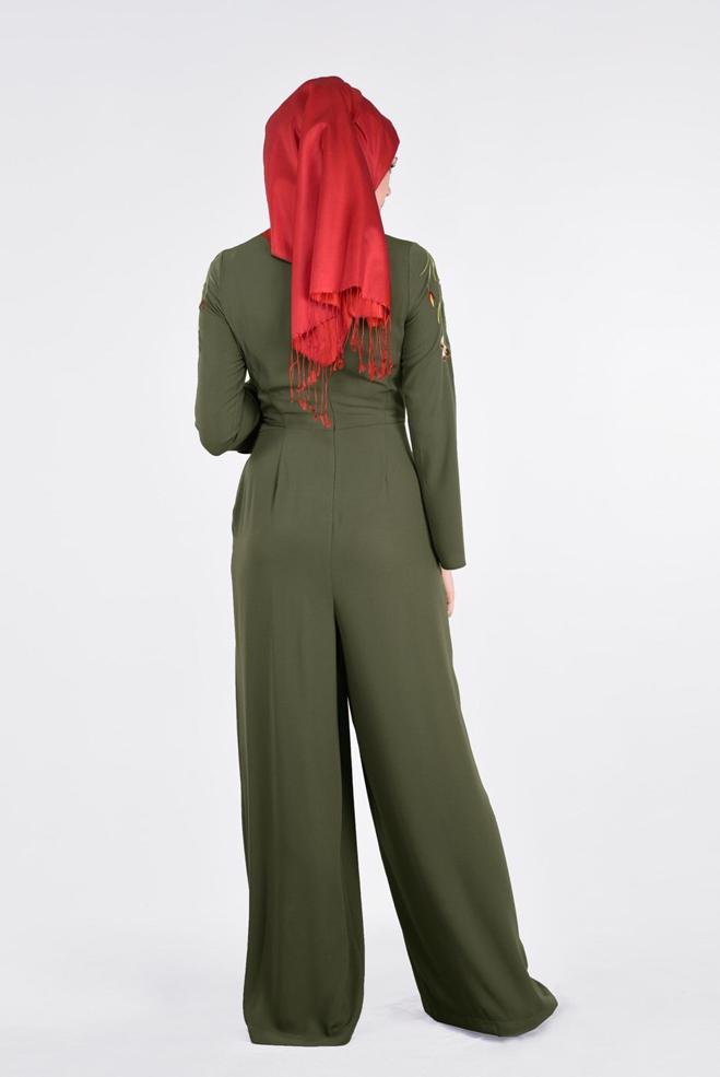 Hijab-Kleidung KHAKI KOLLARI NAKIŞ İŞLEMELİ TULUM 4520 - ALVİNA