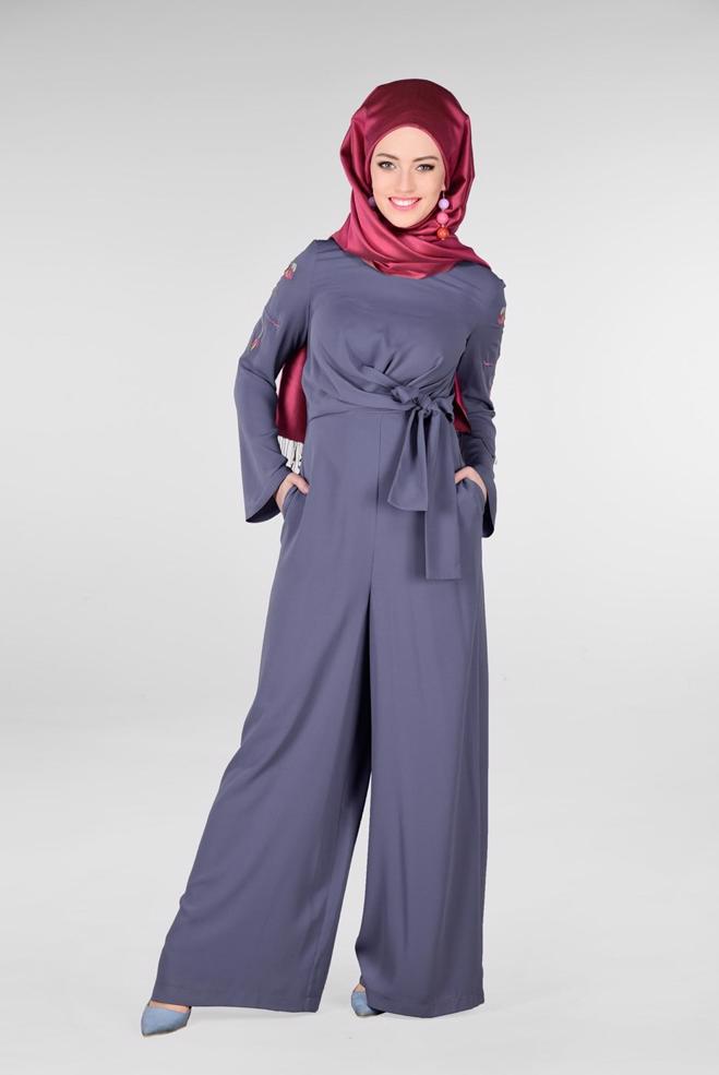 Tesettür giyim MOR KOLLARI NAKIŞ İŞLEMELİ TULUM 4520 - ALVİNA