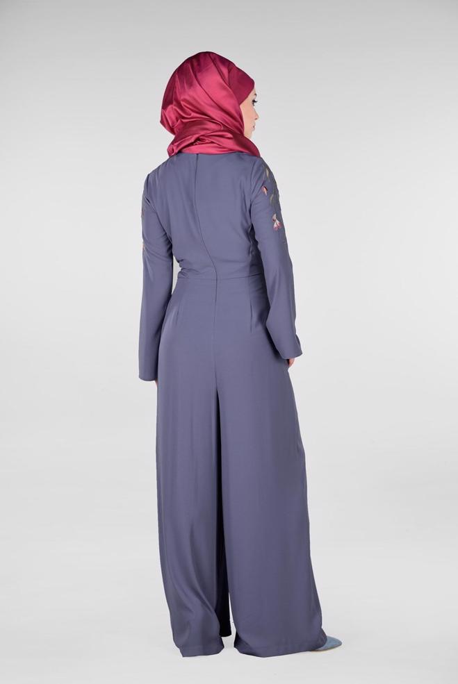 Tesettür giyim MOR KOLLARI NAKIŞ İŞLEMELİ TULUM 4520 - ALVİNA