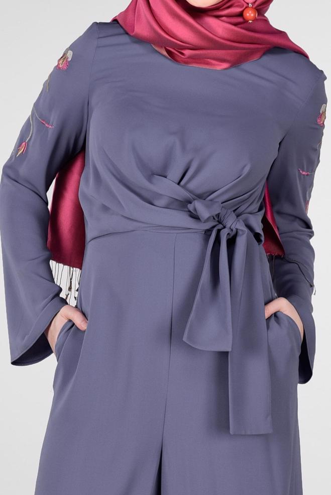 Tesettür giyim MOR KOLLARI NAKIŞ İŞLEMELİ TULUM 4520 - ALVİNA