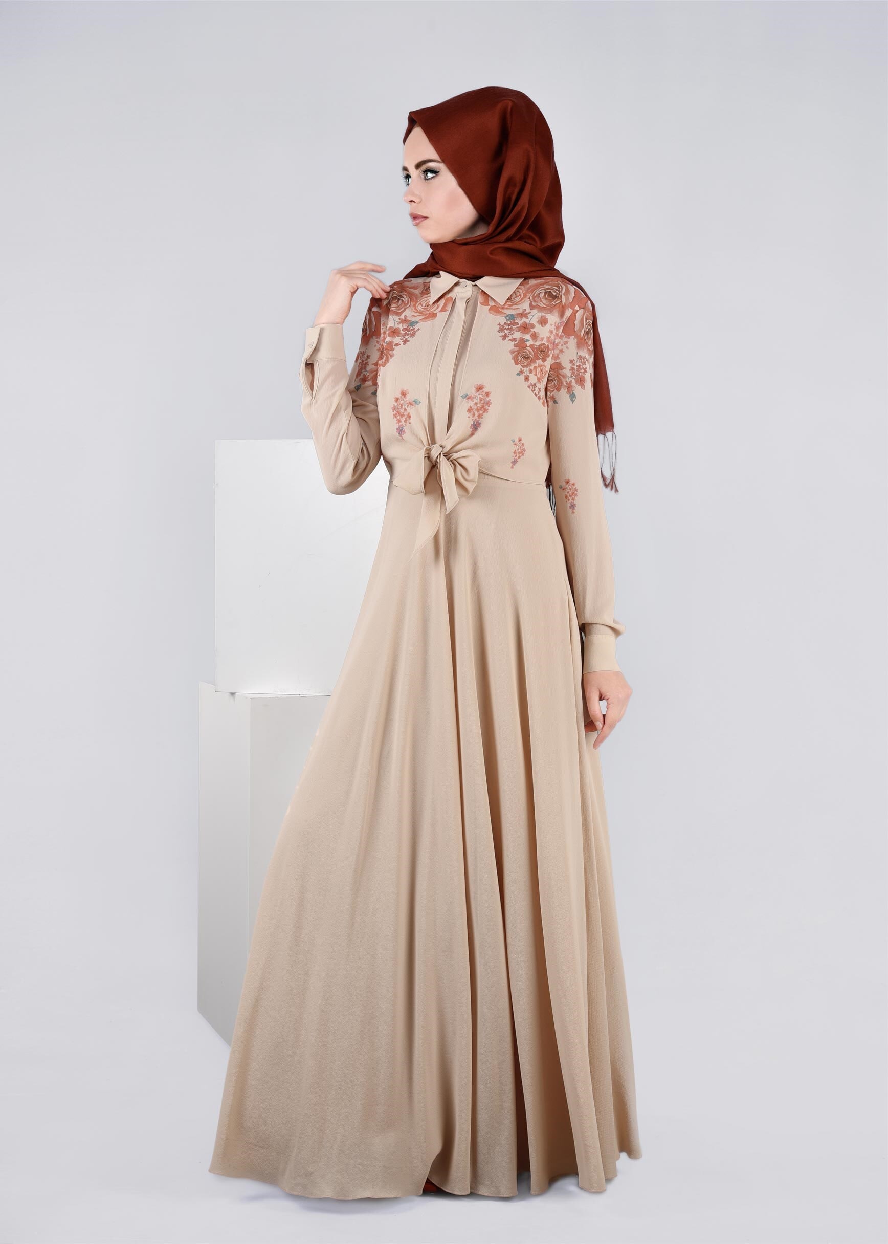 Tesettür giyim BEJ 4539 EVA CREP ELBİSE 36/42
