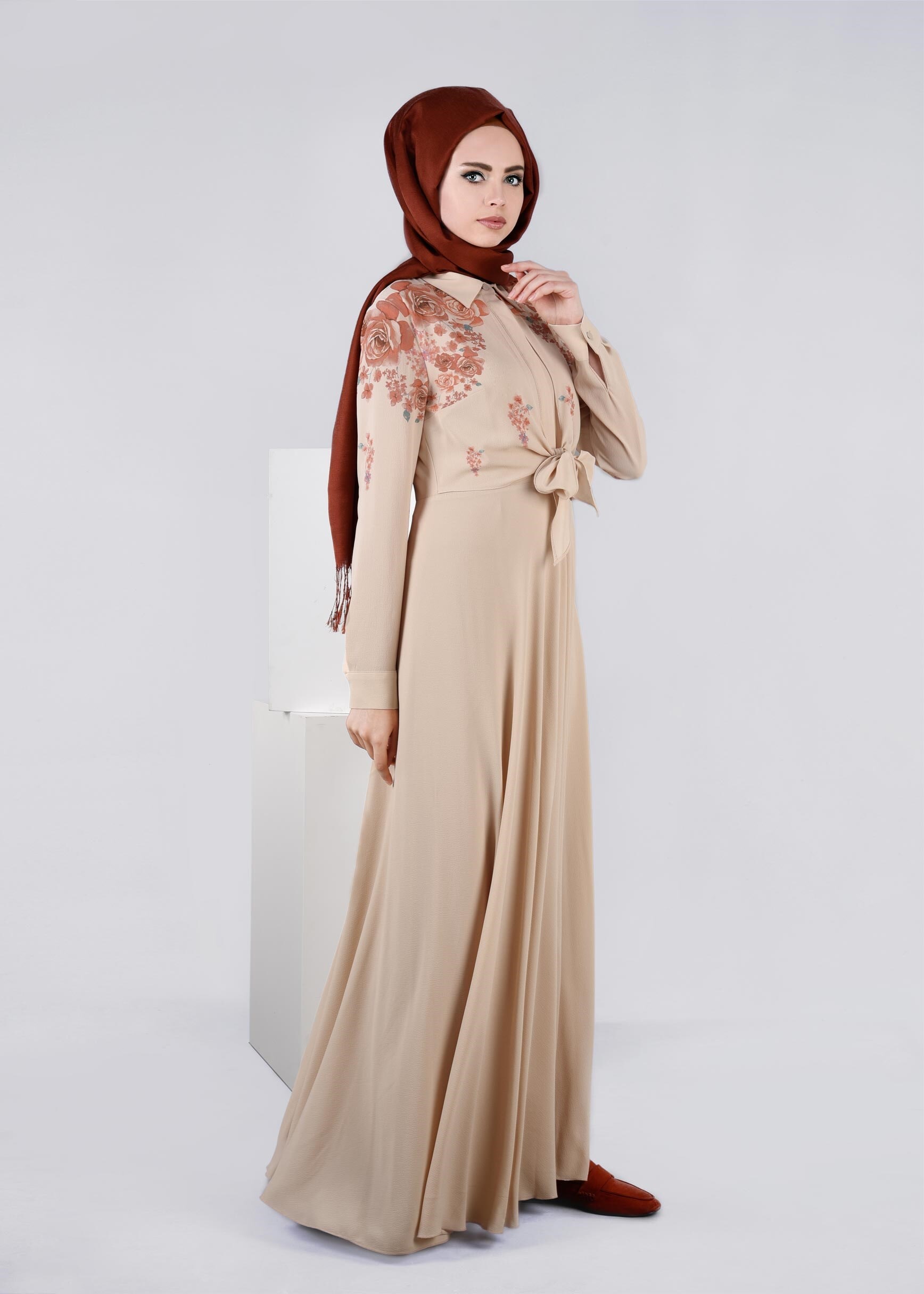 Tesettür giyim BEJ 4539 EVA CREP ELBİSE 36/42