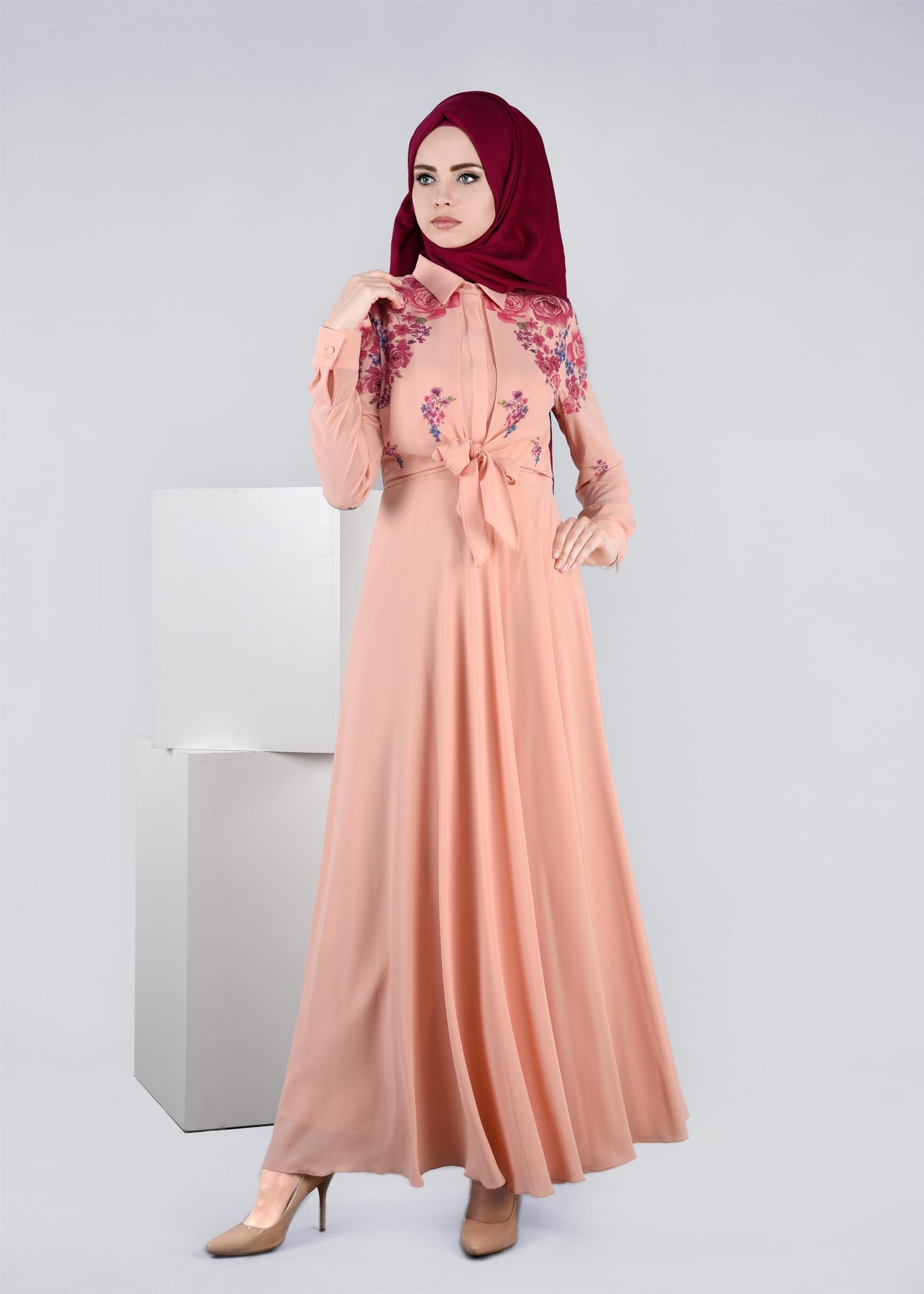 Tesettür giyim PUDRA 4539 EVA CREP ELBİSE 36/42
