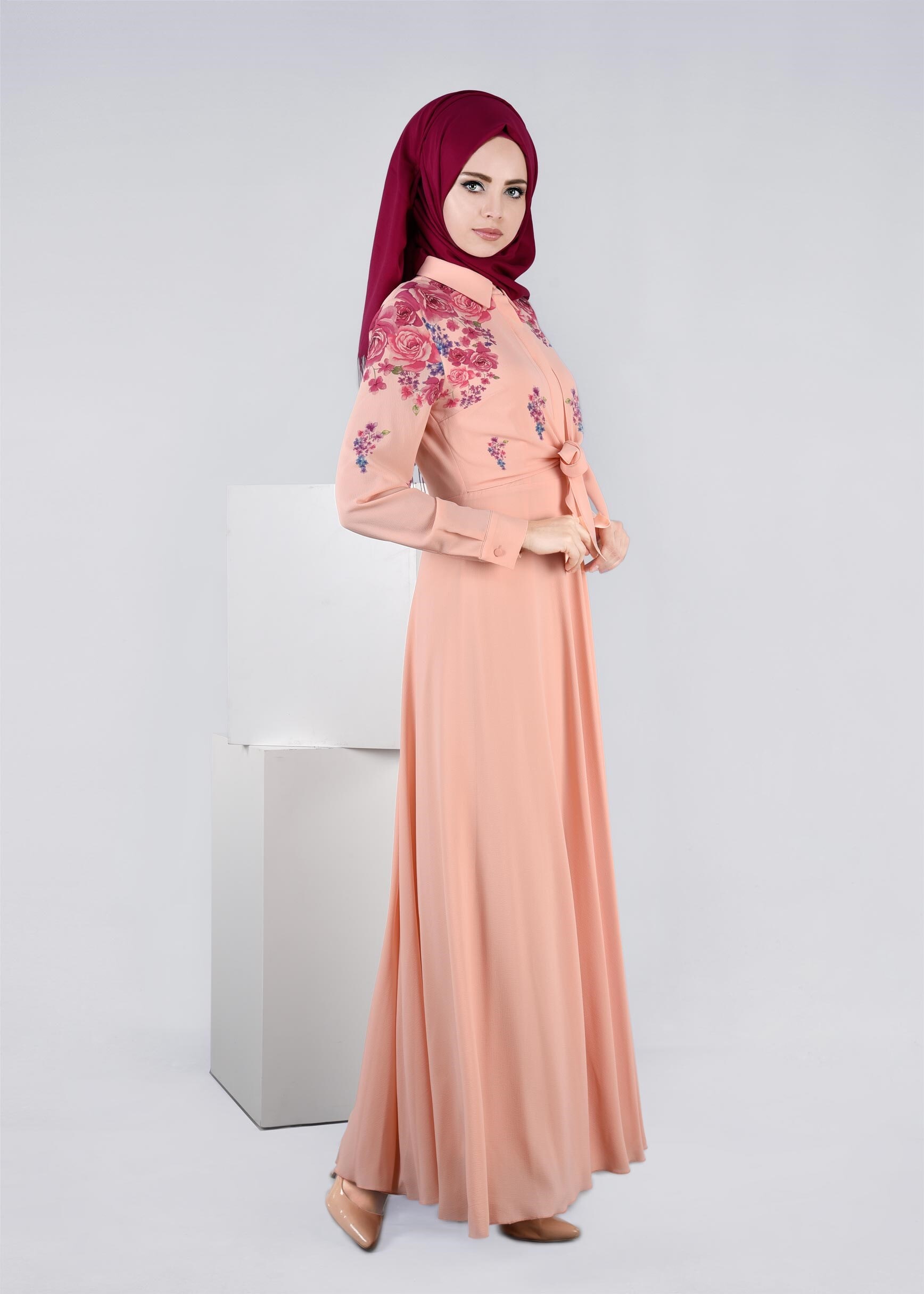Tesettür giyim PUDRA 4539 EVA CREP ELBİSE 36/42