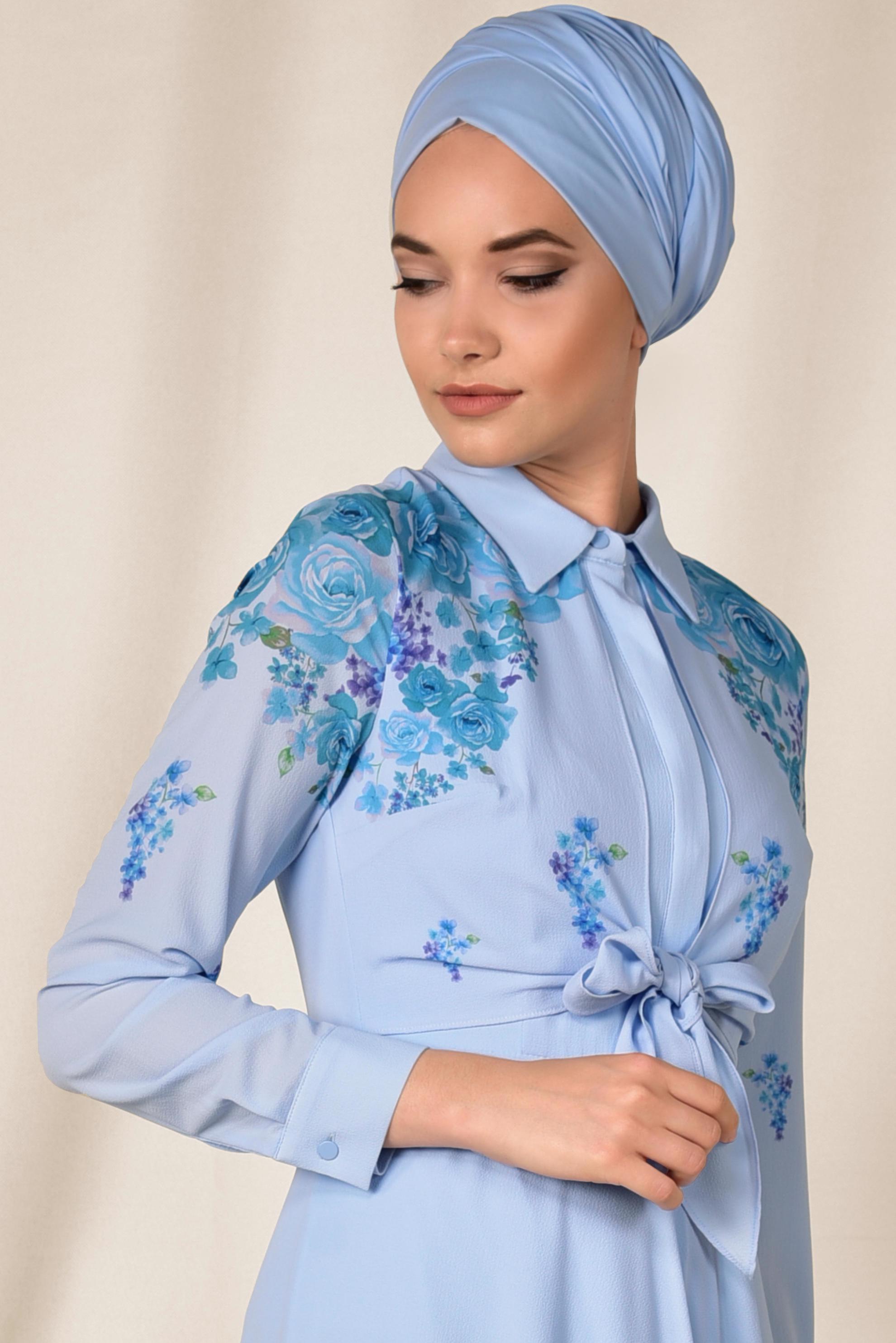 Tesettür giyim MAVİ 4539 EVA CREP ELBİSE 36/42