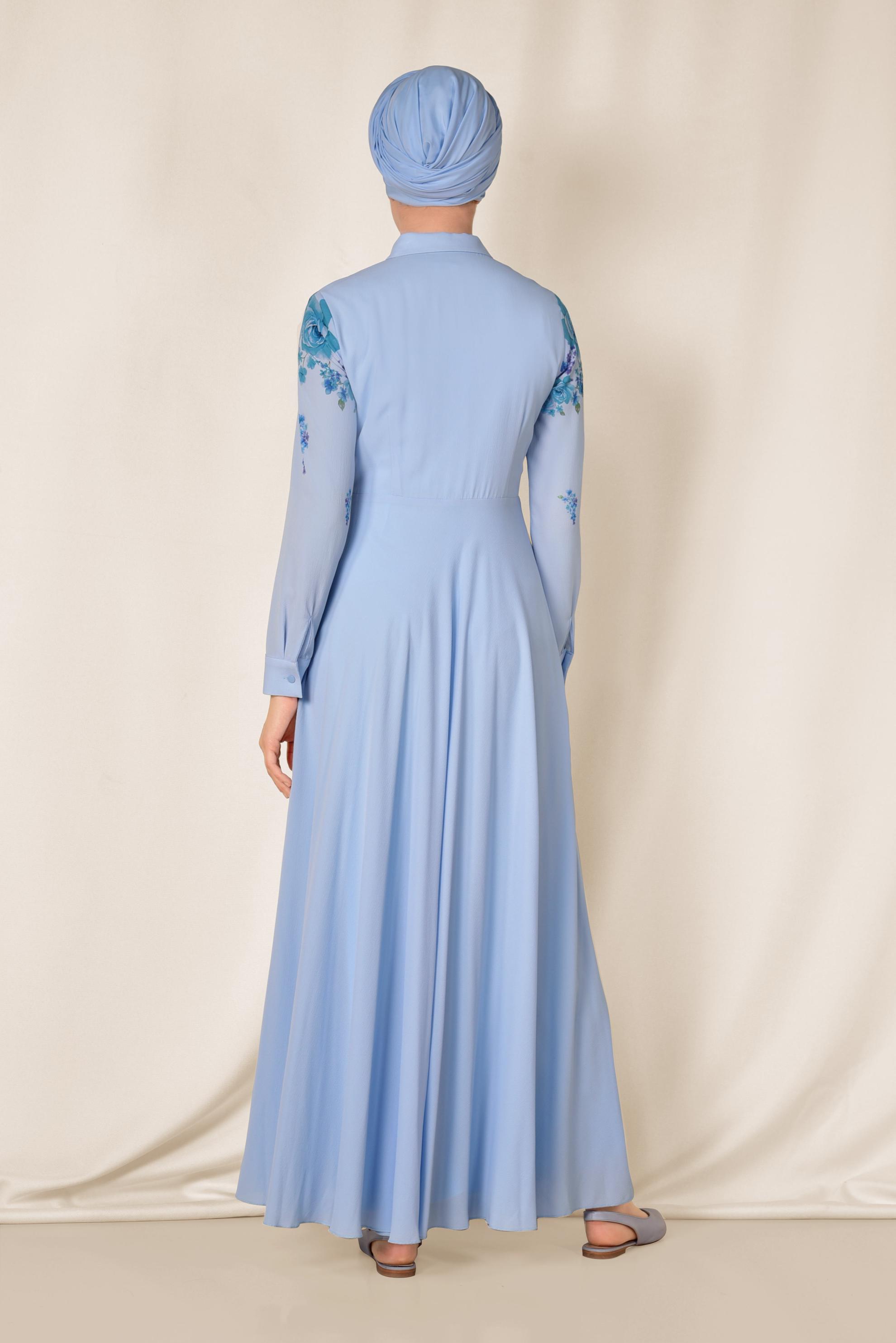 Tesettür giyim MAVİ 4539 EVA CREP ELBİSE 36/42