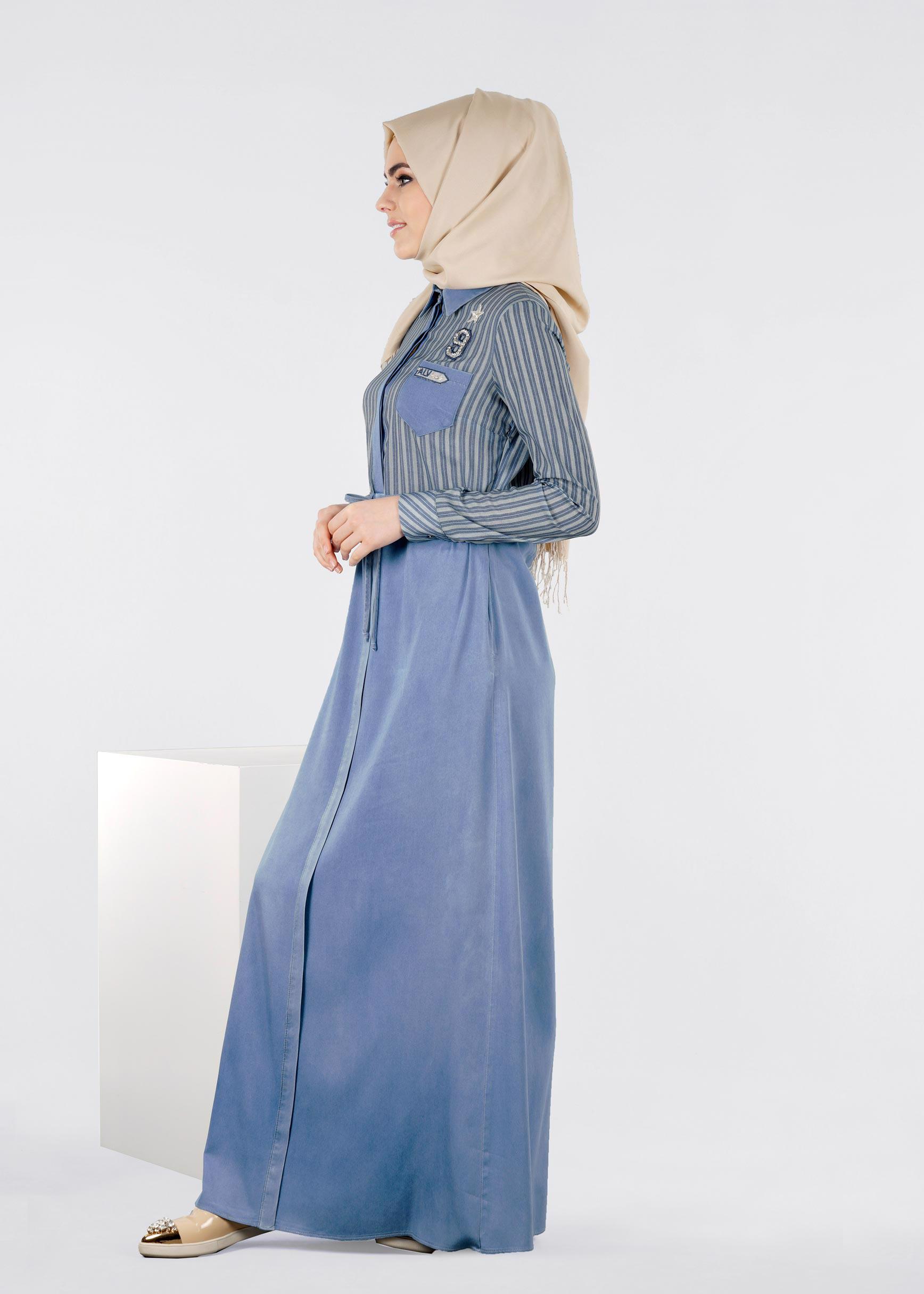 Tesettür giyim MAVİ 4104-1 ROSA 11355  ELBİSE 38/46