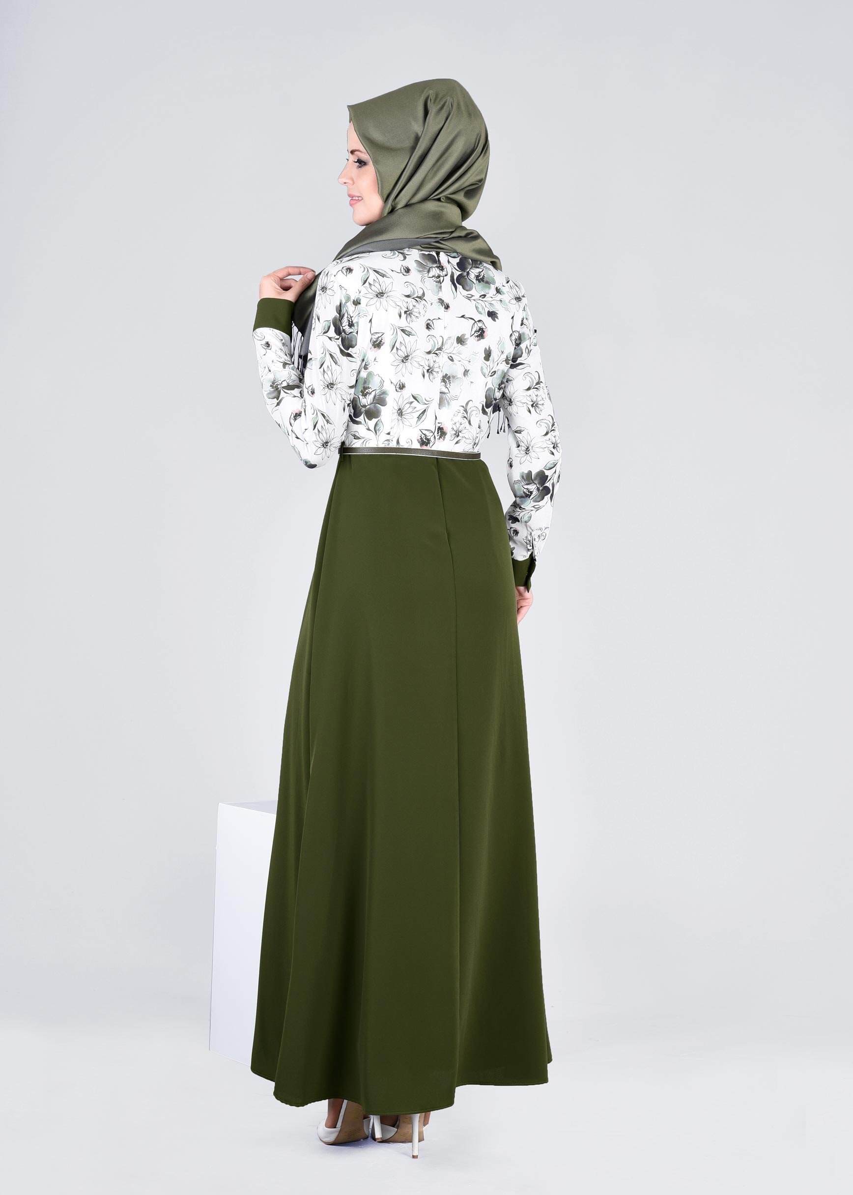 Tesettür giyim HAKİ 4287-1 BURBLE 7618 ELBİSE 38/46 TEK40