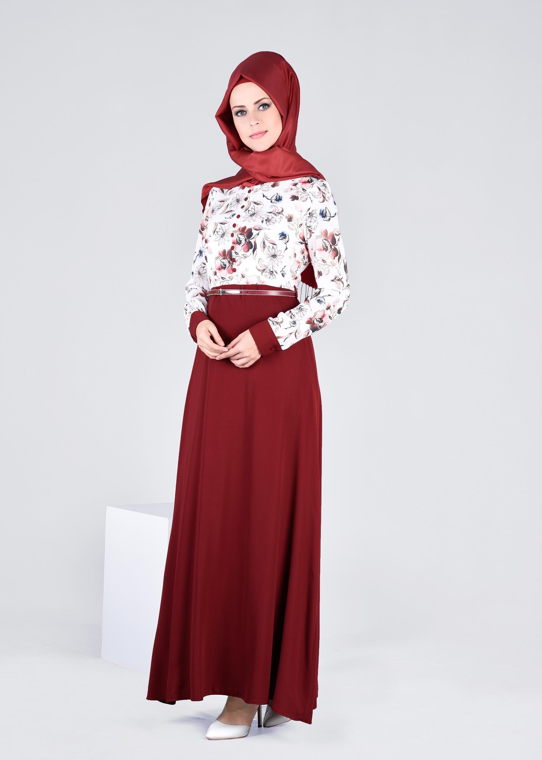 Tesettür giyim PEMBE 4287-1 BURBLE 7618 ELBİSE 38/46 TEK40