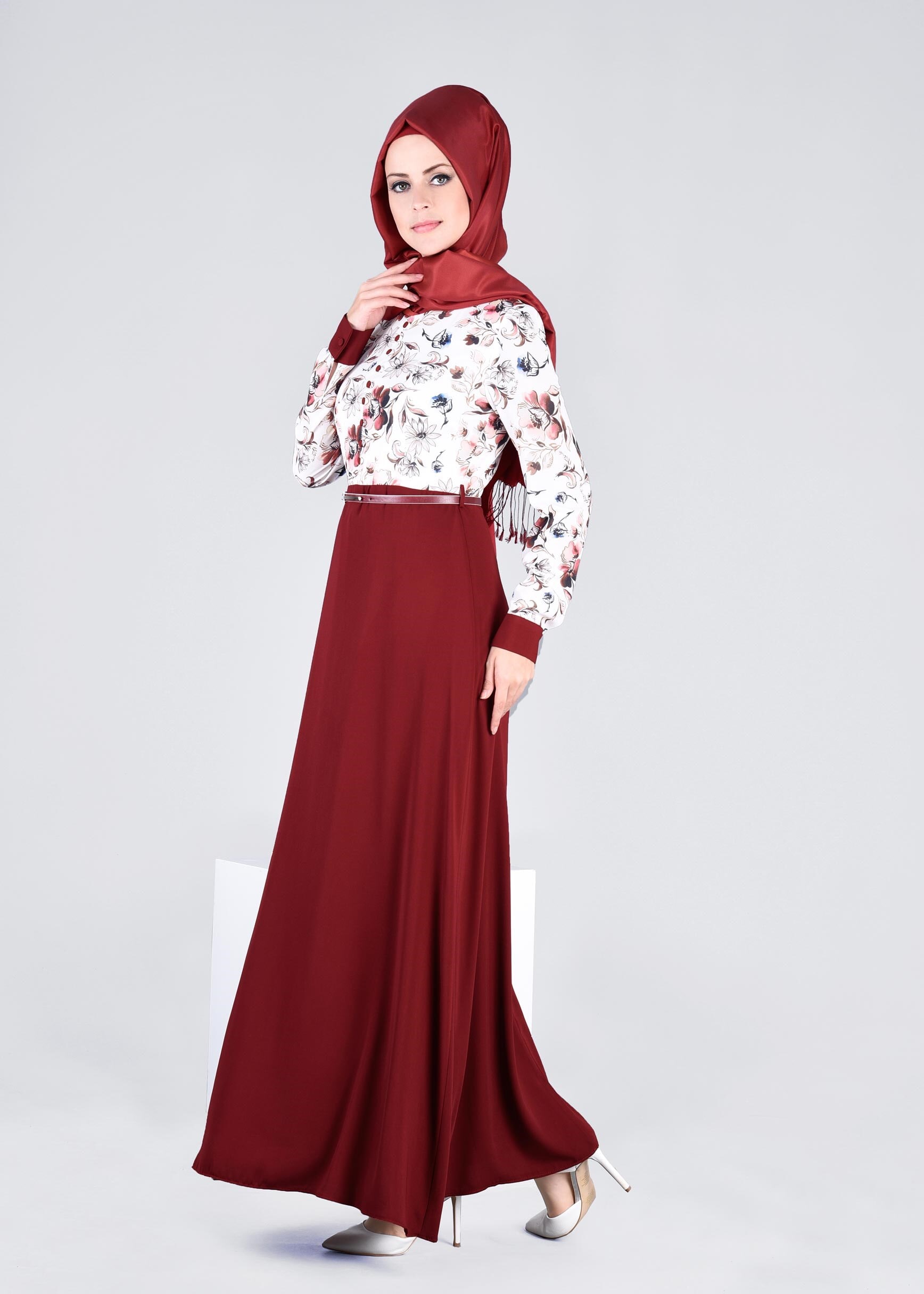 Tesettür giyim PEMBE 4287-1 BURBLE 7618 ELBİSE 38/46 TEK40