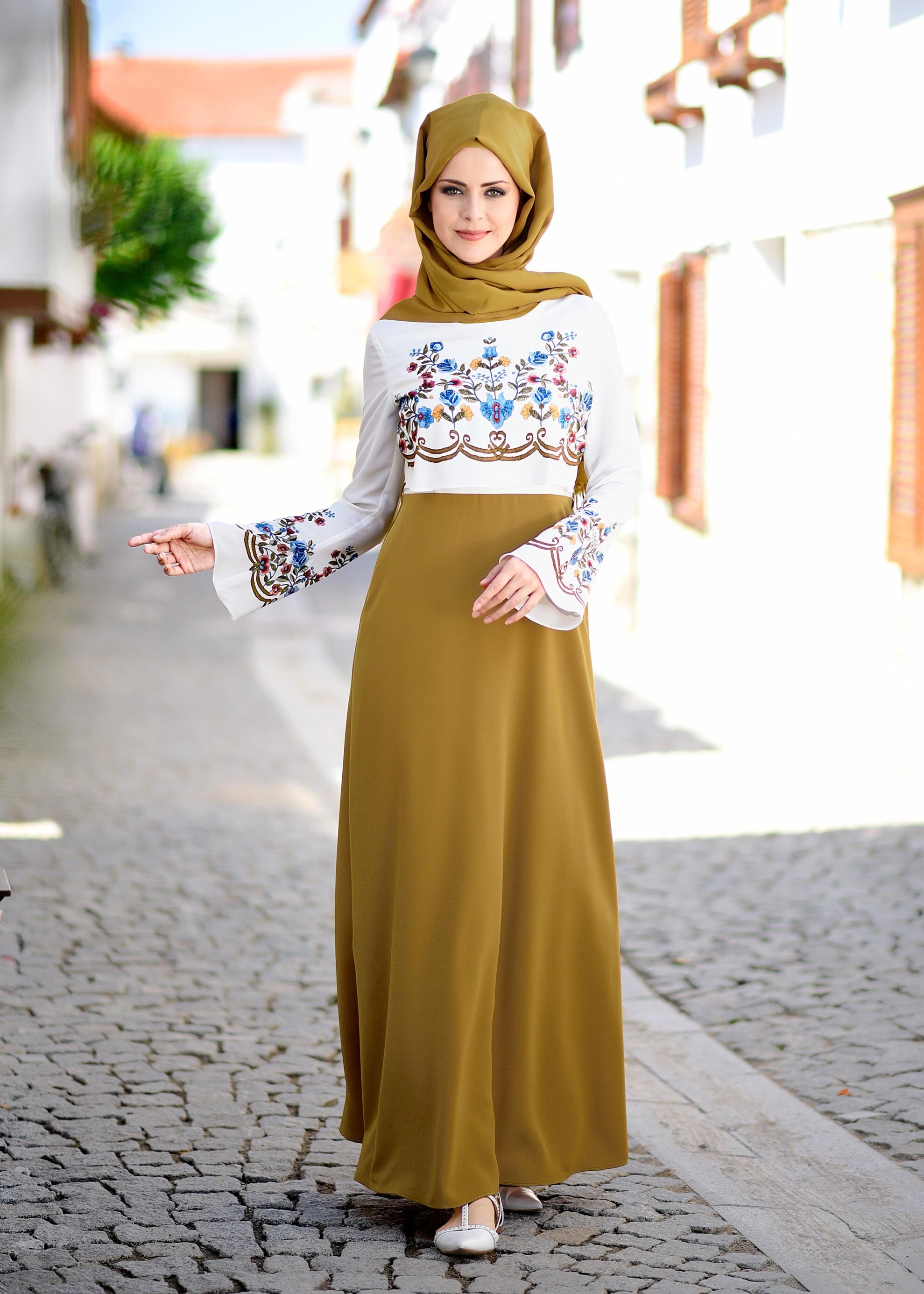 Tesettür giyim SARI 4288-1 CRİSS ELBİSE 38/44 TEK36