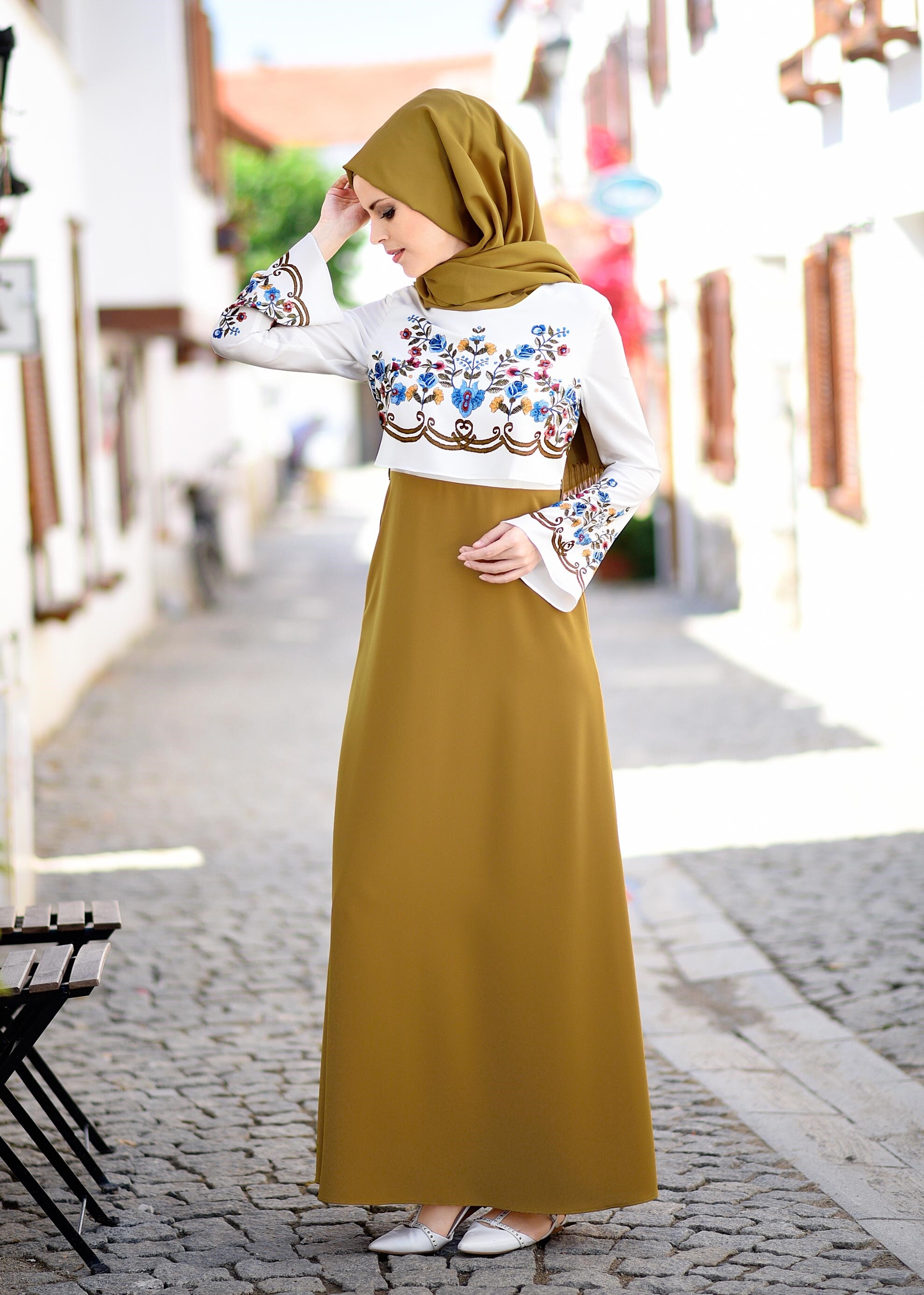 Tesettür giyim SARI 4288-1 CRİSS ELBİSE 38/44 TEK36