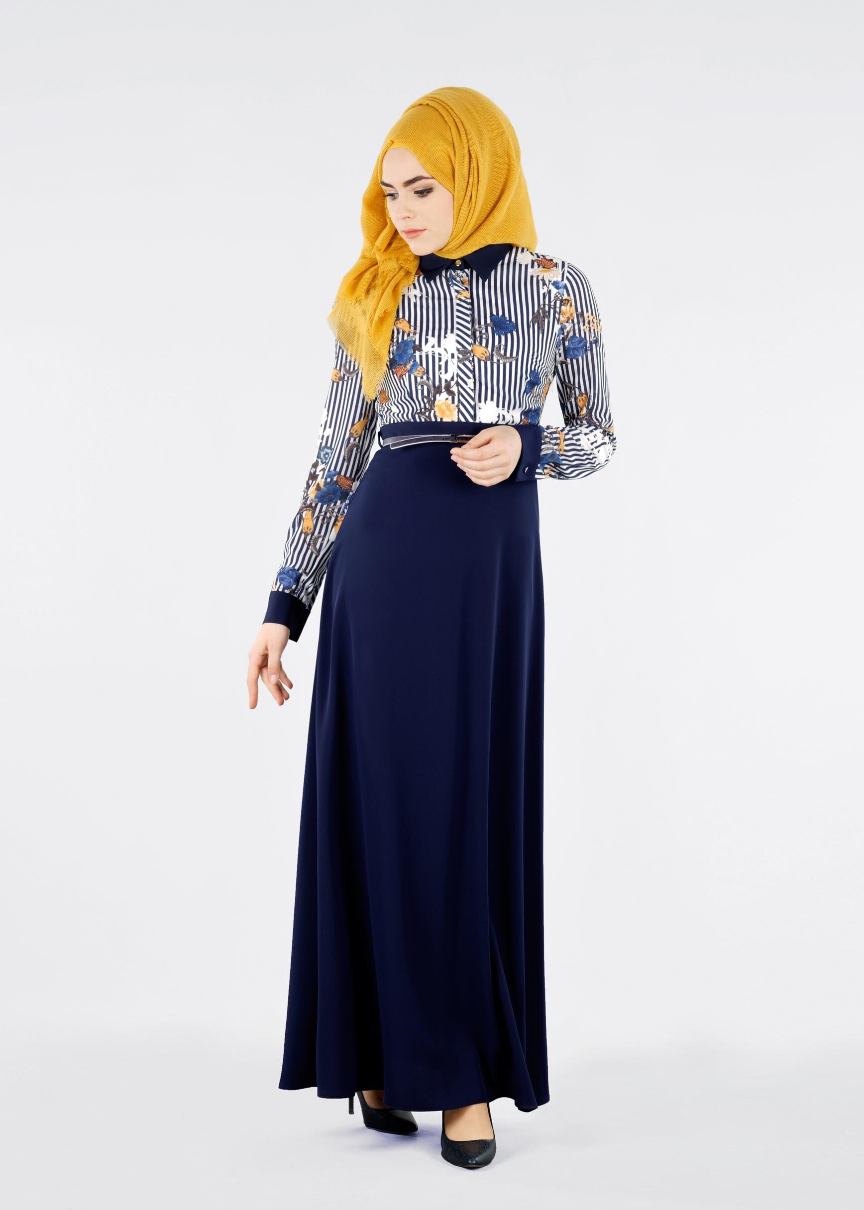 Tesettür giyim MAVİ 4291-1 KOBE 143139 ELBİSE 38/44