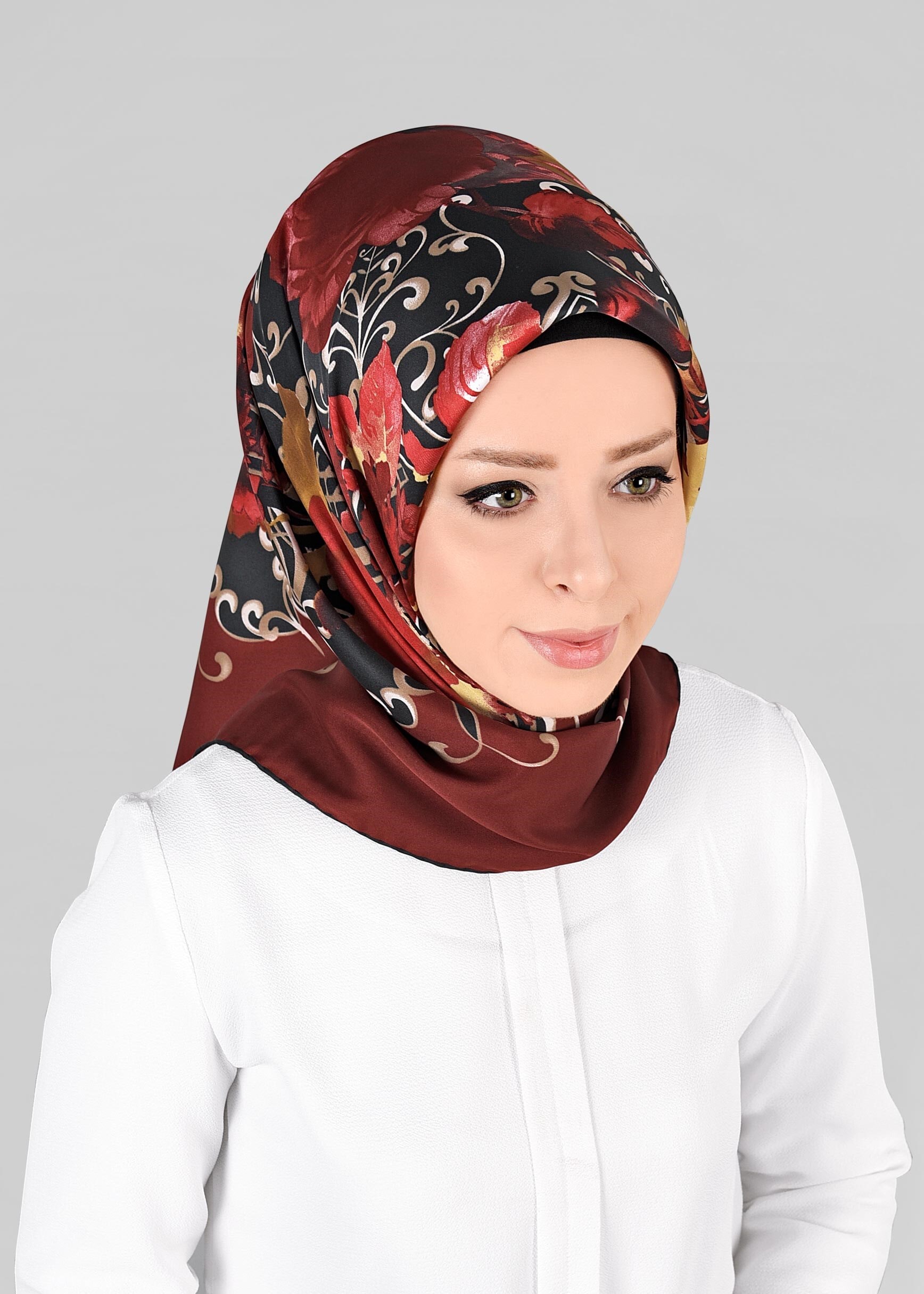 Tesettür giyim BORDO 11296-01 ALVİNA DESENLİ EŞARP