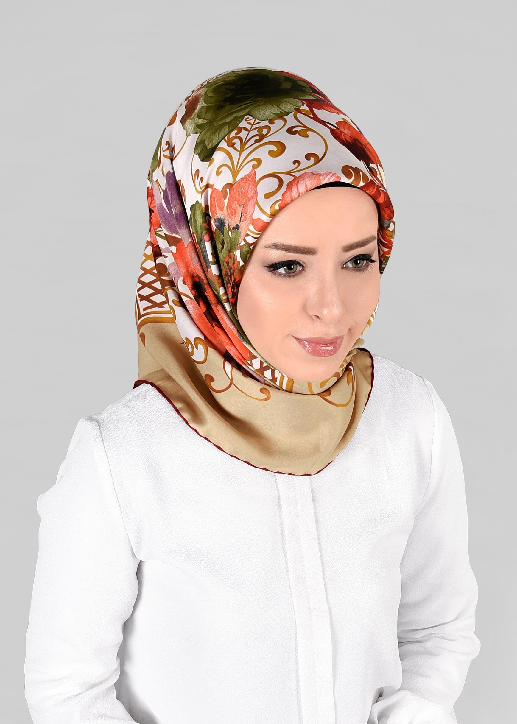 Tesettür giyim BEJ 11296-01 ALVİNA DESENLİ EŞARP