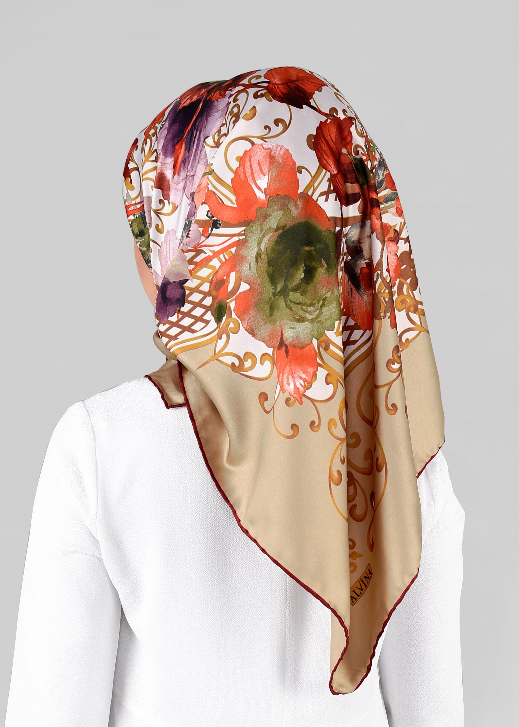 Tesettür giyim BEJ 11296-01 ALVİNA DESENLİ EŞARP