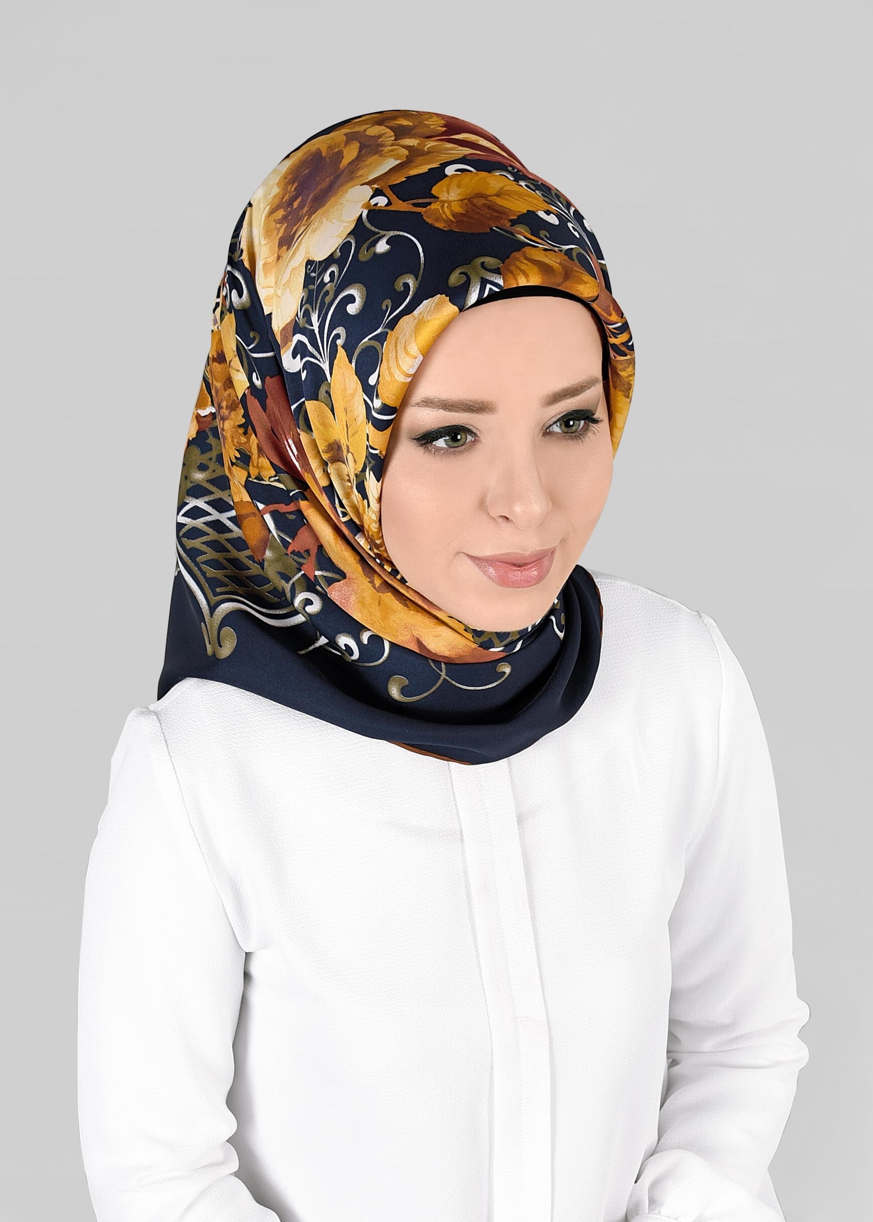 Tesettür giyim LACİVERT 11296-01 ALVİNA DESENLİ EŞARP