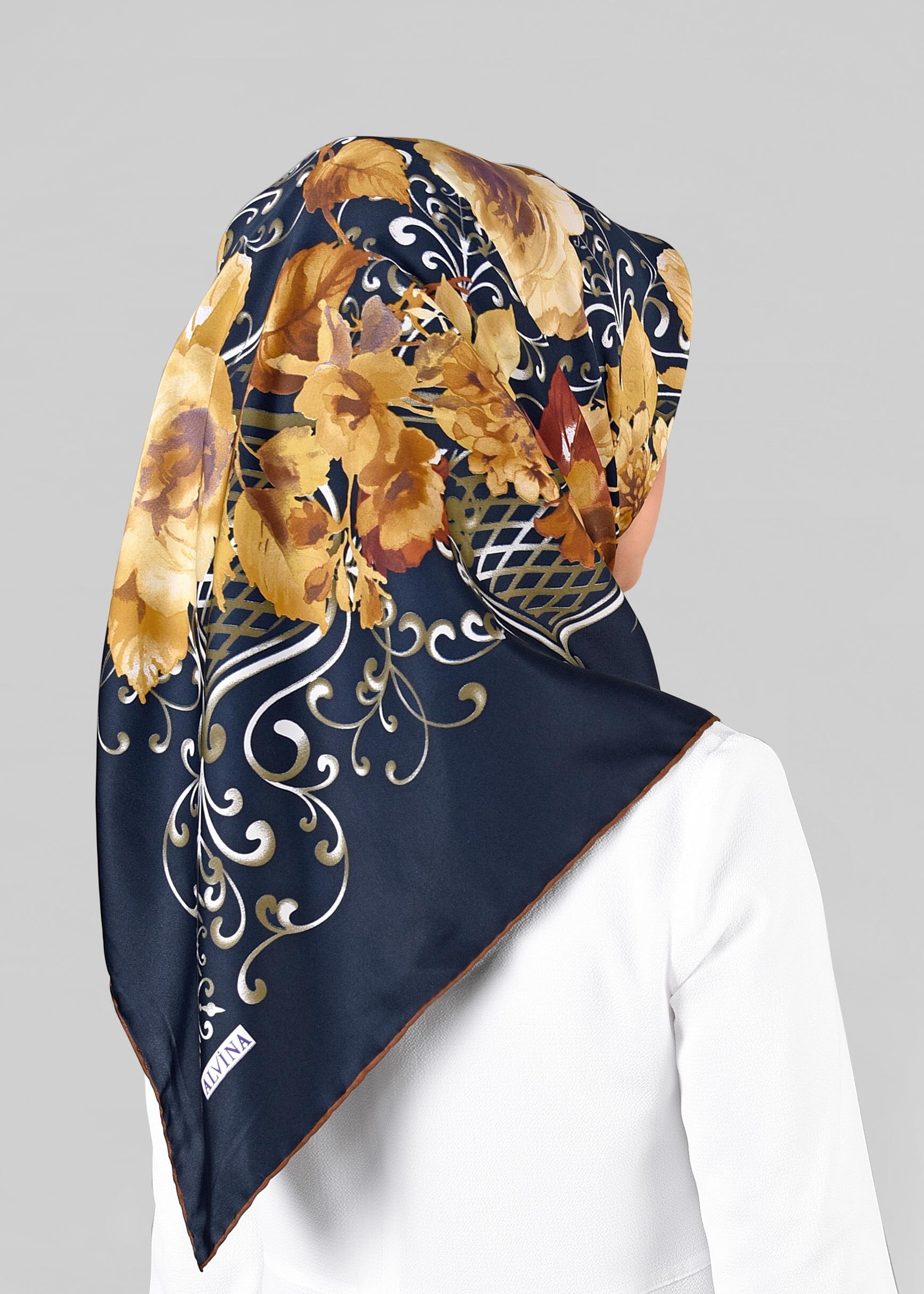 Tesettür giyim LACİVERT 11296-01 ALVİNA DESENLİ EŞARP