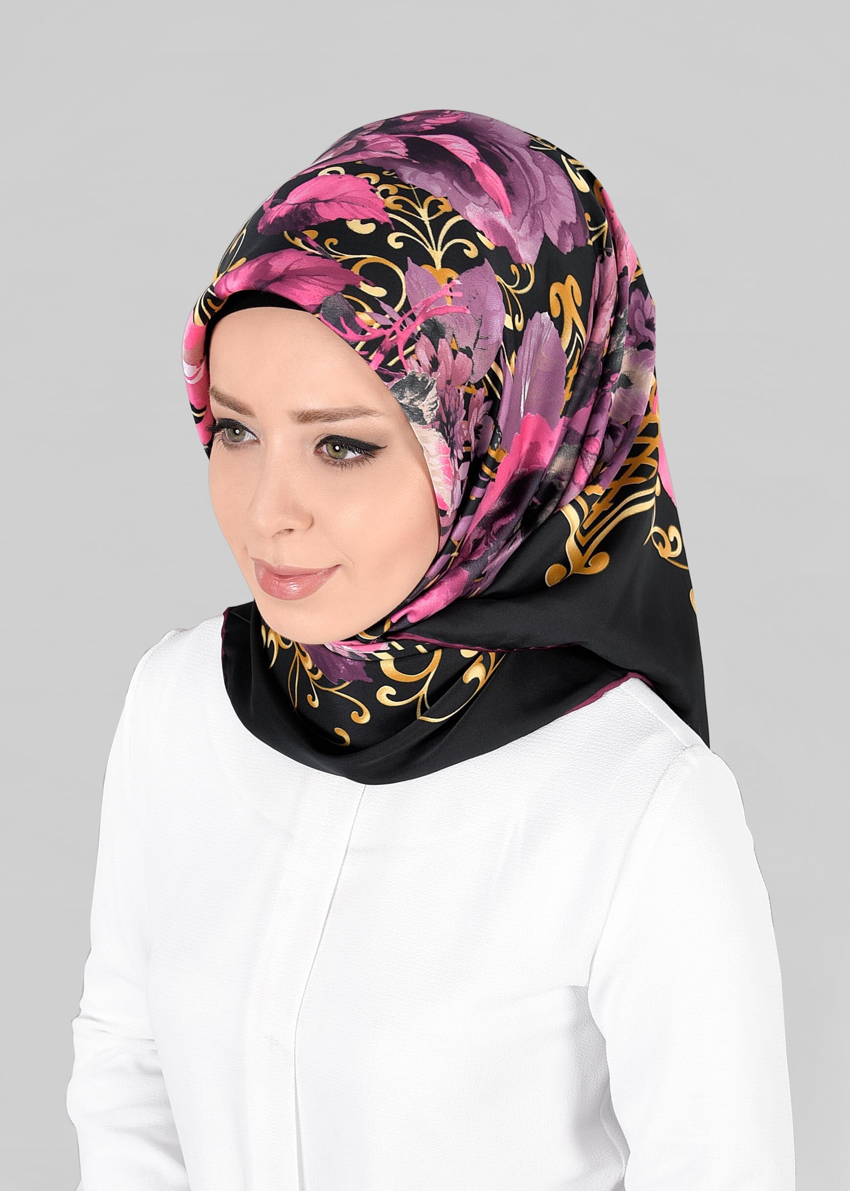 Tesettür giyim SİYAH 11296-01 ALVİNA DESENLİ EŞARP