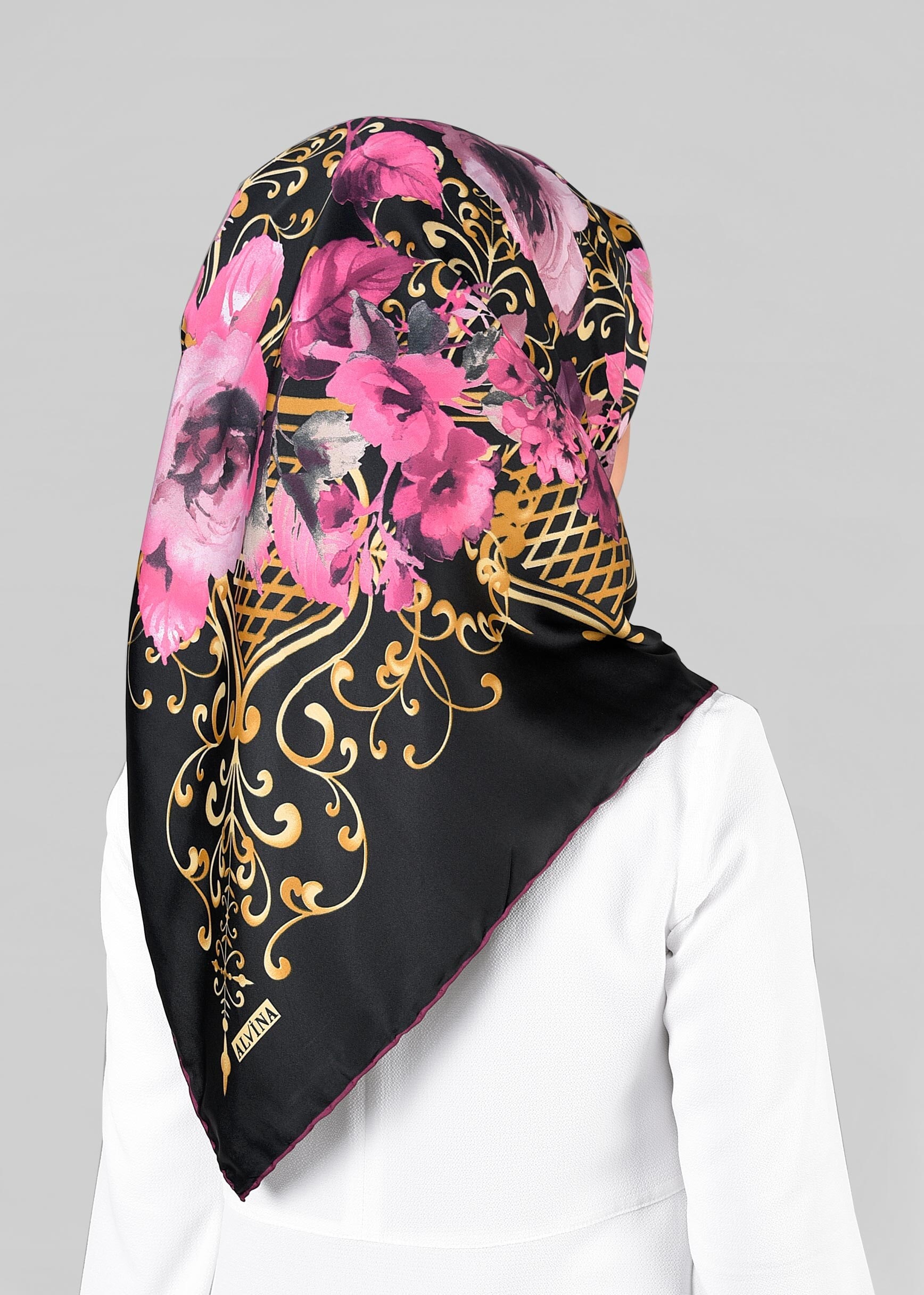 Tesettür giyim SİYAH 11296-01 ALVİNA DESENLİ EŞARP