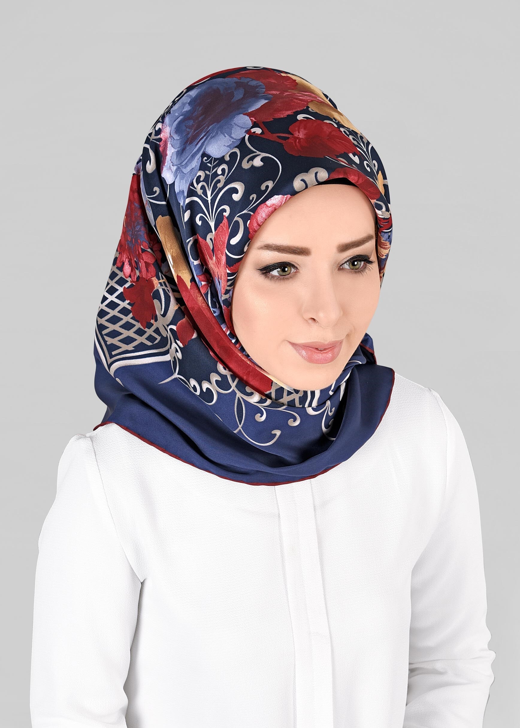 Tesettür giyim LACİVERT 11296-01 ALVİNA DESENLİ EŞARP