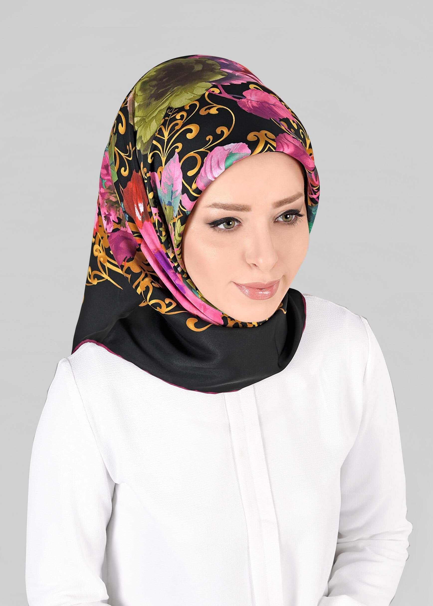 Tesettür giyim SİYAH 11296-01 ALVİNA DESENLİ EŞARP