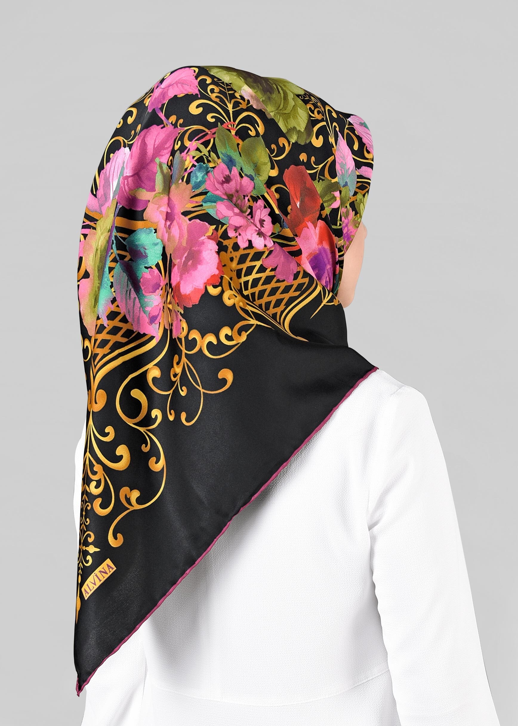 Tesettür giyim SİYAH 11296-01 ALVİNA DESENLİ EŞARP