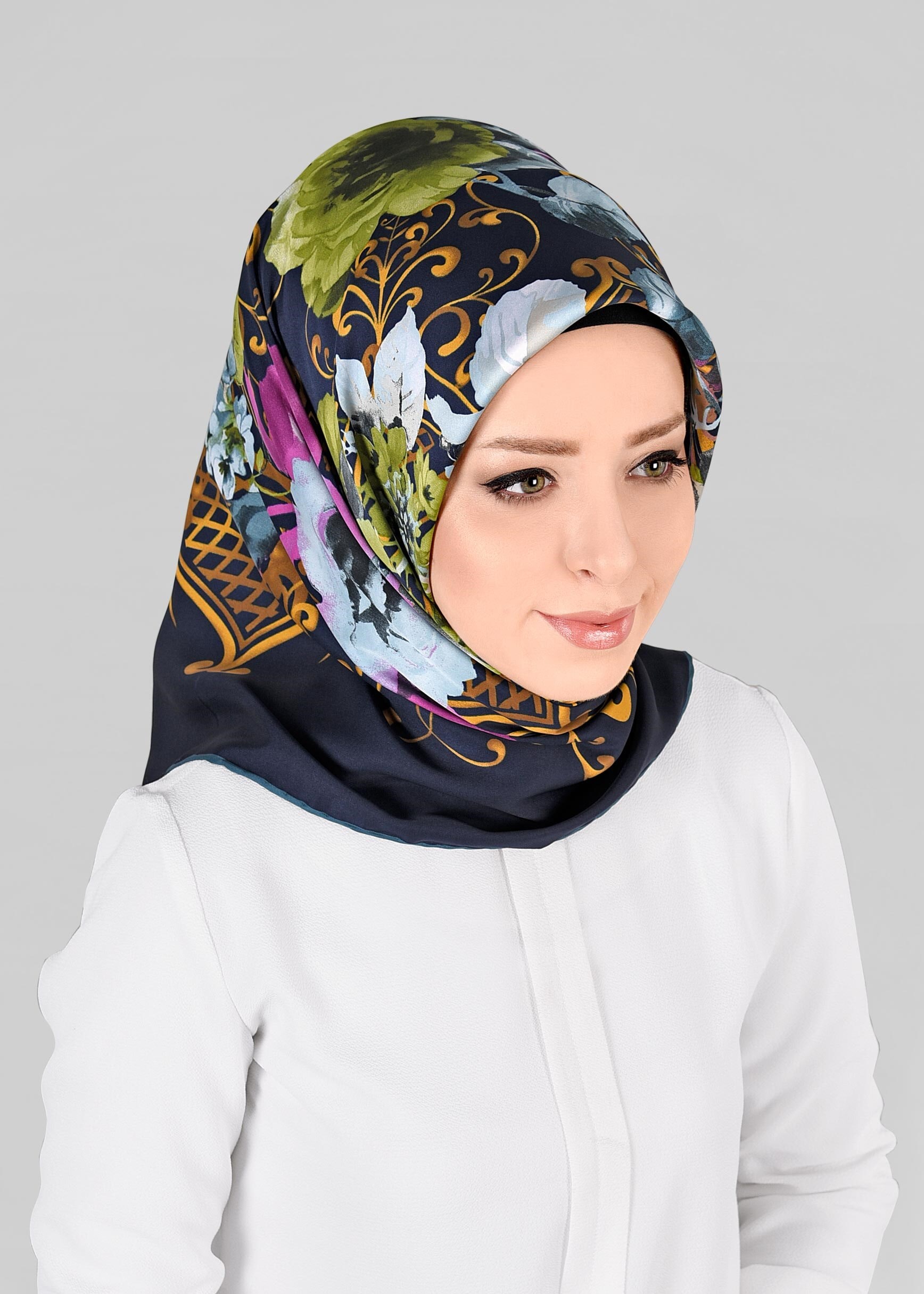 Tesettür giyim LACİVERT 11296-01 ALVİNA DESENLİ EŞARP