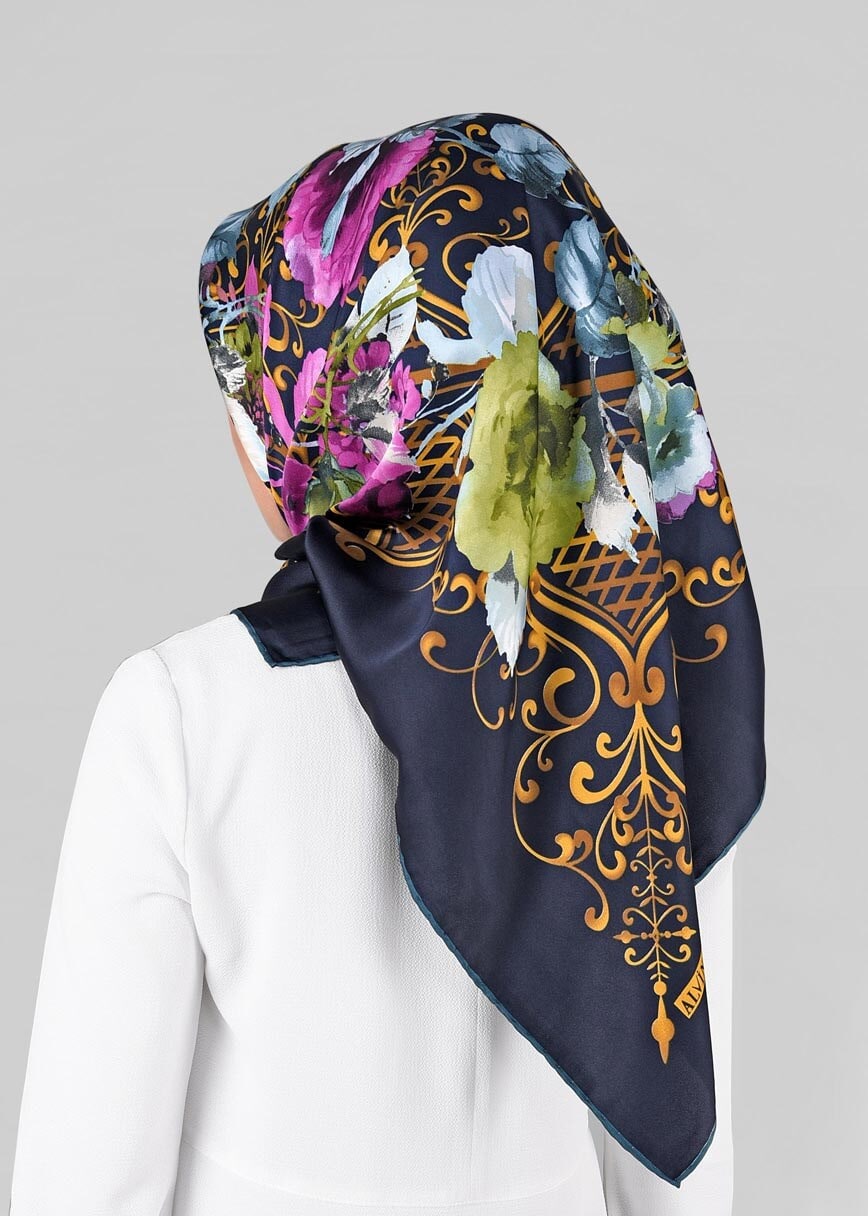 Tesettür giyim LACİVERT 11296-01 ALVİNA DESENLİ EŞARP